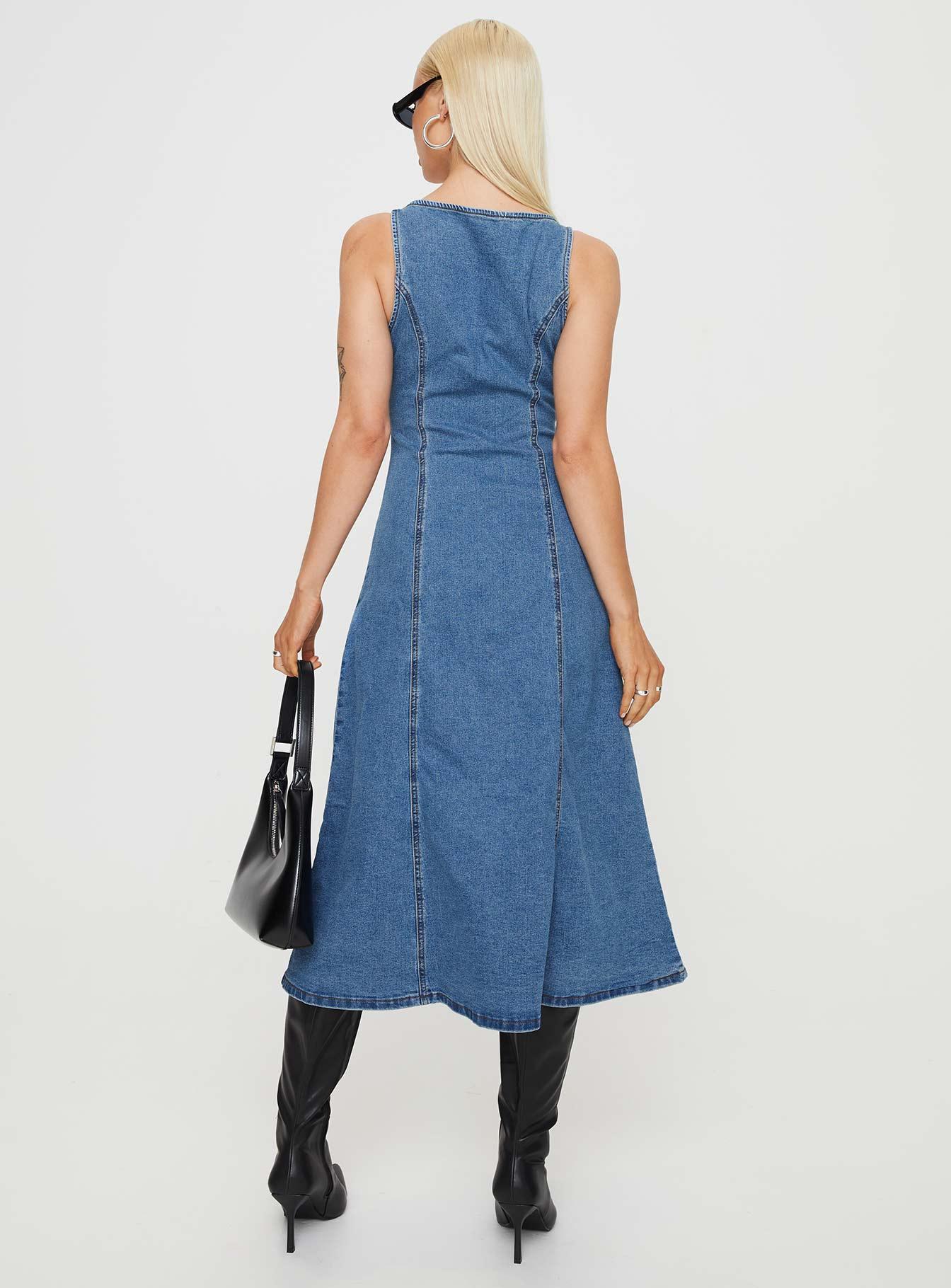 Midler Denim Midi Dress Mid Blue Product Image