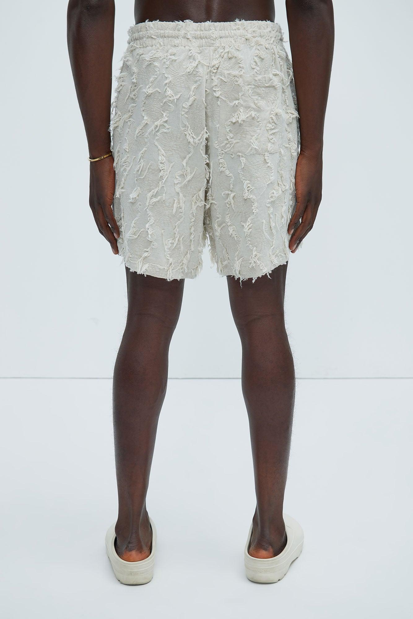 Frayed Jacquard Linen Shorts - Off White Product Image