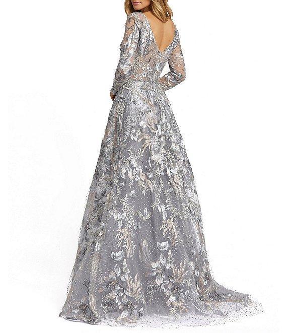 Mac Duggal Beaded Sheer Long Sleeve V-Neck Illusion Ball Gown Product Image