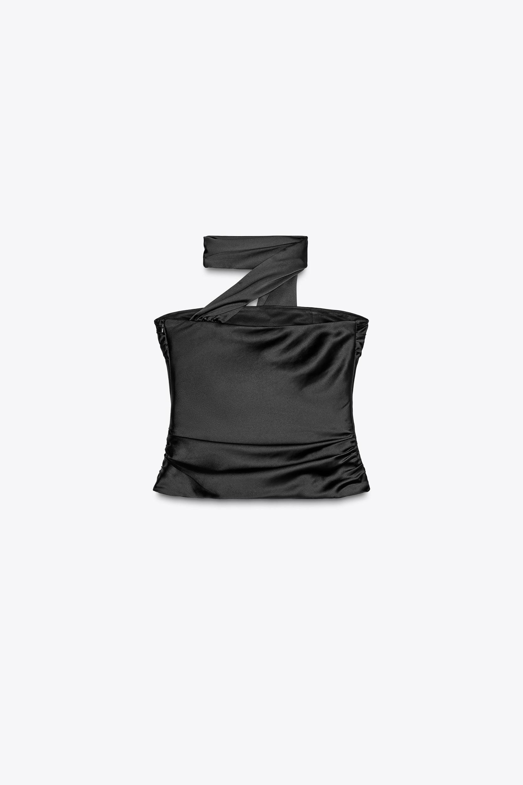 DRAPED SATIN SCARF TOP Product Image