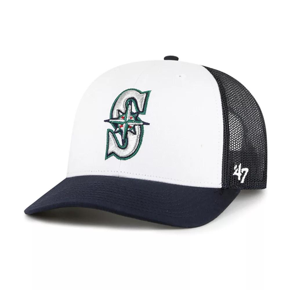 Men's '47 White/Navy Seattle Mariners Freshman Trucker Adjustable Hat Product Image