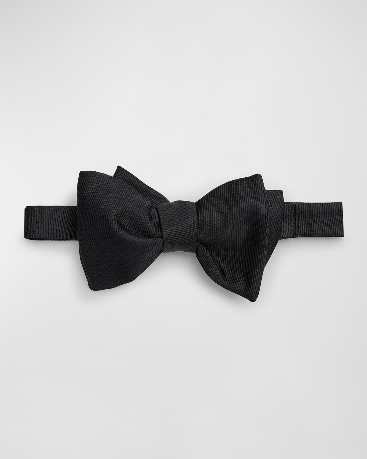 Mens Silk Grosgrain Bow Tie, Black Pattern Product Image