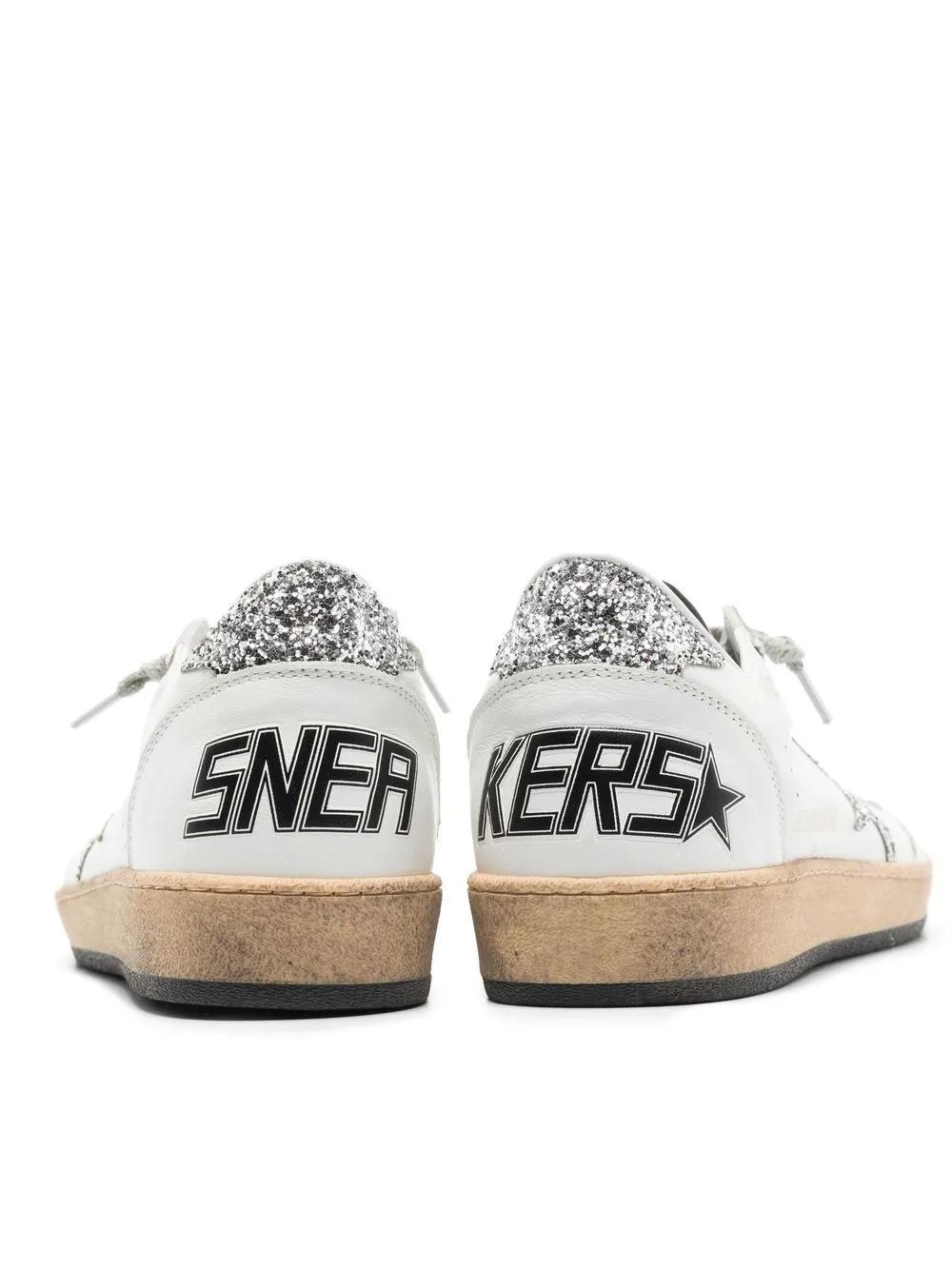 GOLDEN GOOSE Ballstar Leather Glitter Sneakers In White Product Image