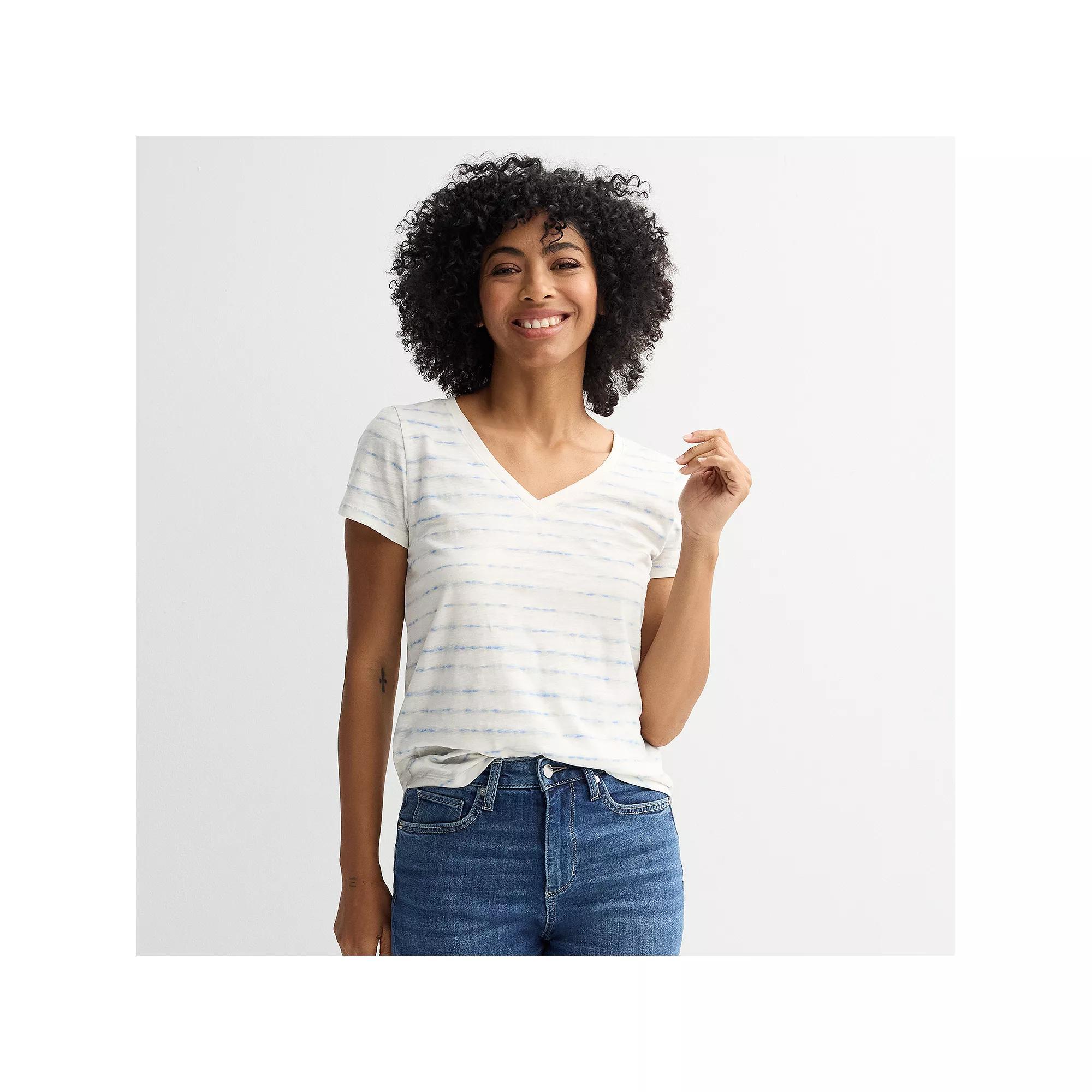 Women's Sonoma Goods For Life® Everyday Short Sleeve V-Neck Tee, Size: XL, Blue Dye Stripe Product Image