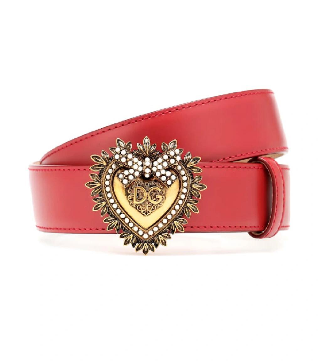 DOLCE & GABBANA Devotion Logo Heart Buckle Leather Belt In Red Product Image