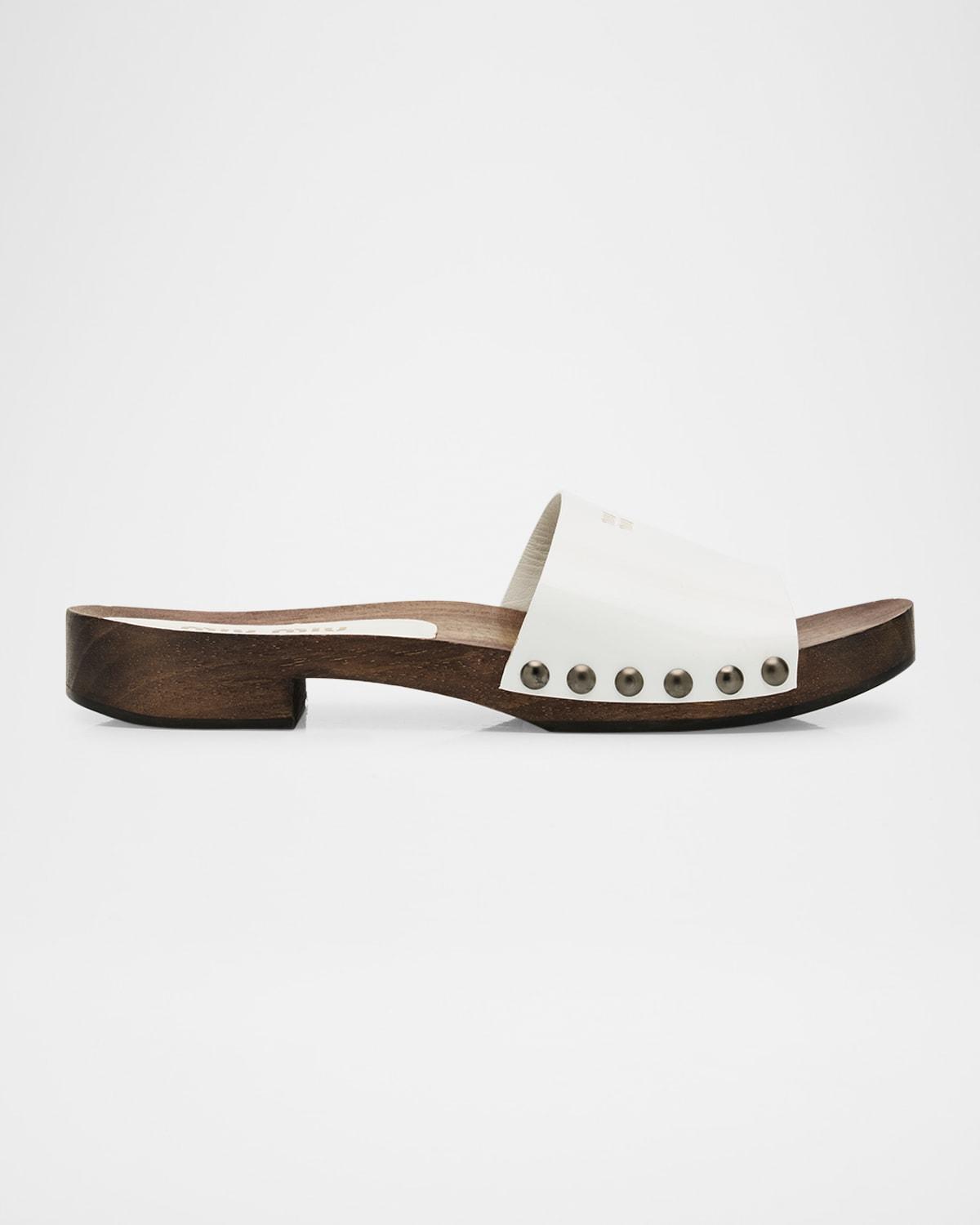 MIU MIU Wood Sole Flat Sandals With Studded Side In White Product Image