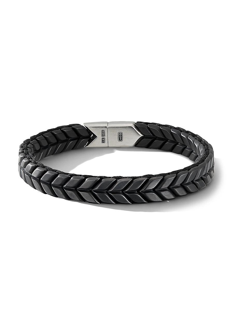 Mens Chevron Woven Bracelet with Black Titanium Product Image