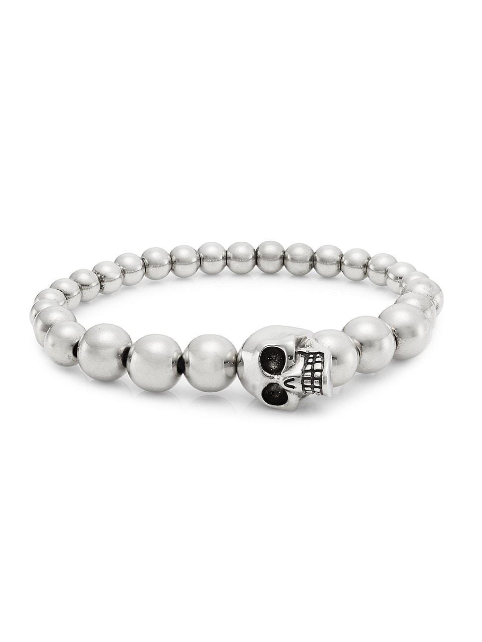 Mens Skull Bead Bracelet, Silver Product Image