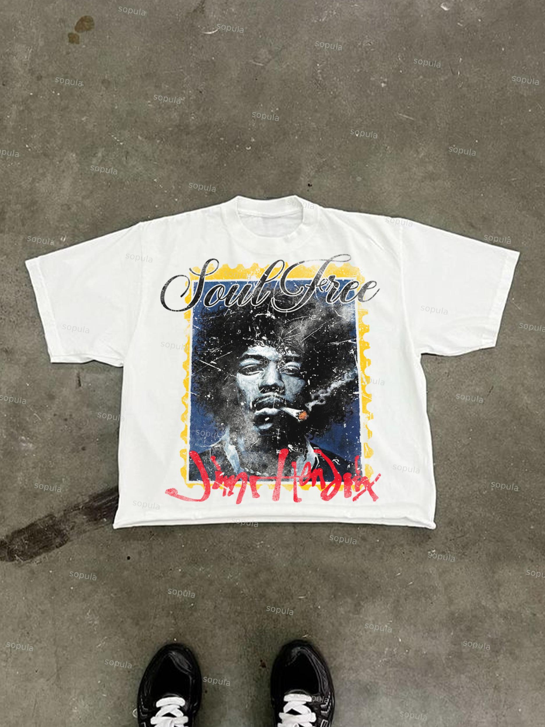 Jimi Hendrix Old Vintage Portrait Graphic Cropped T-shirt Product Image