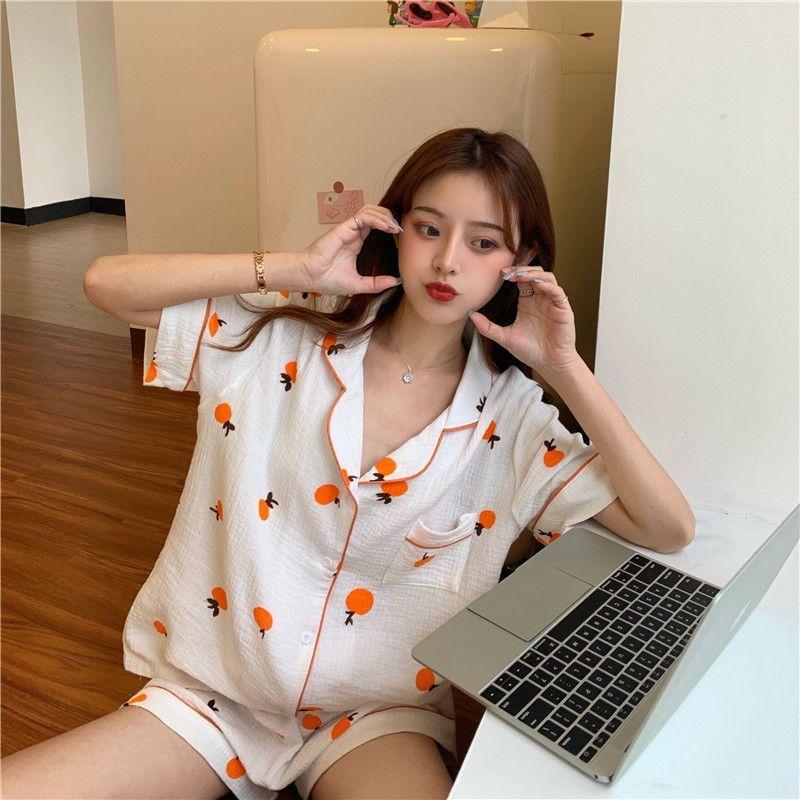 Pajama Set: Printed Short-Sleeve Top + Shorts Product Image
