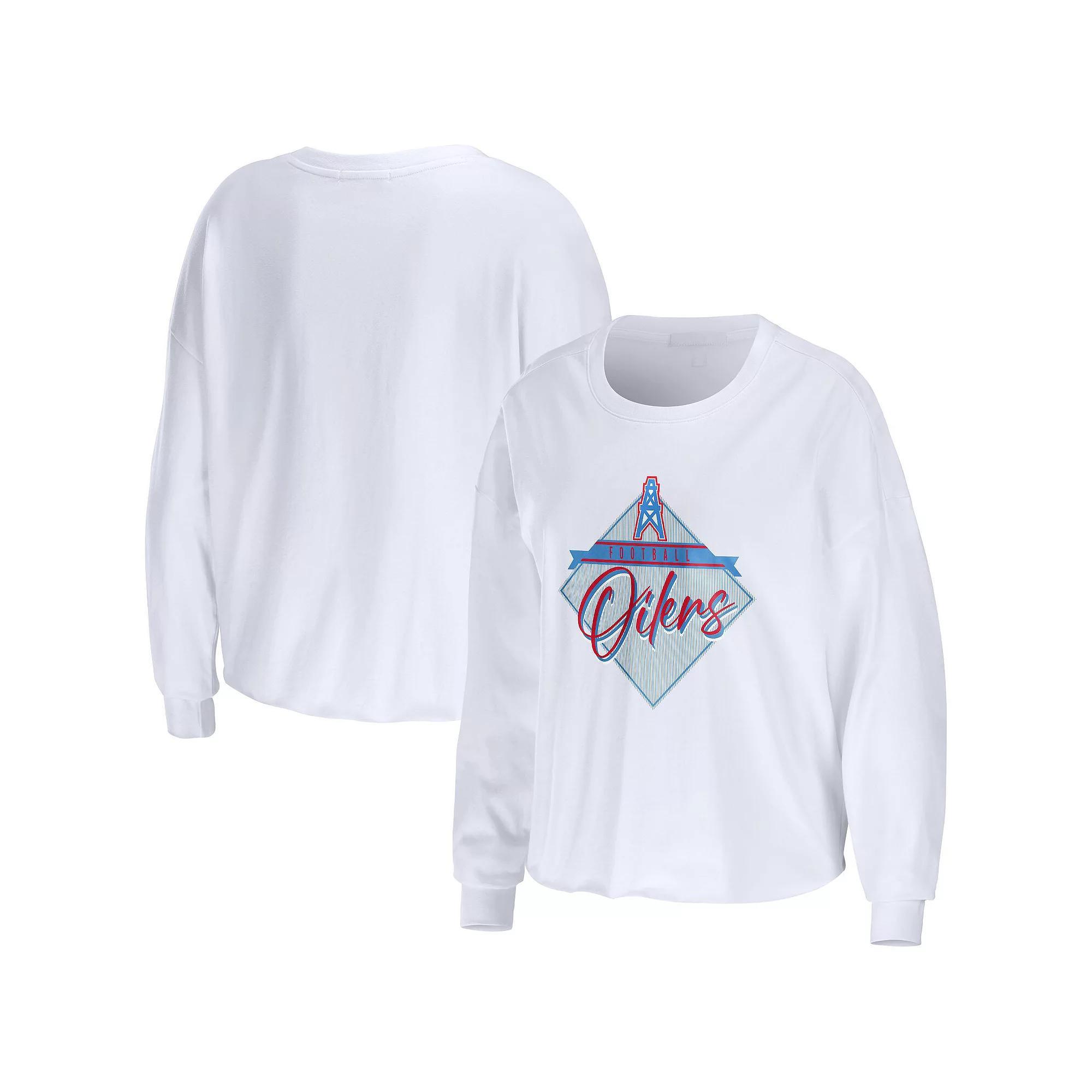 Women's WEAR by Erin Andrews White Houston Oilers Gridiron Classics Domestic Cropped Long Sleeve T-Shirt,  Product Image