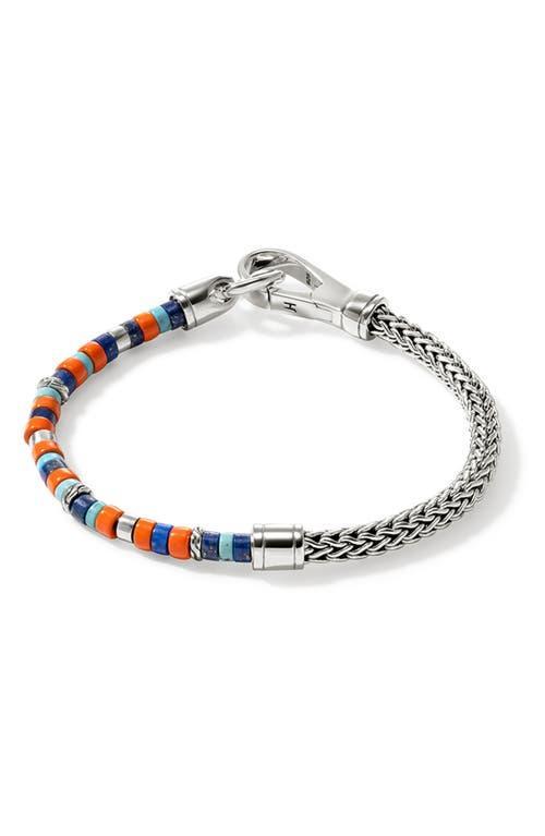 Mens Heishi Sterling Silver, Lapis Lazuli, Turquoise, & Enamel Chain Bracelet Product Image