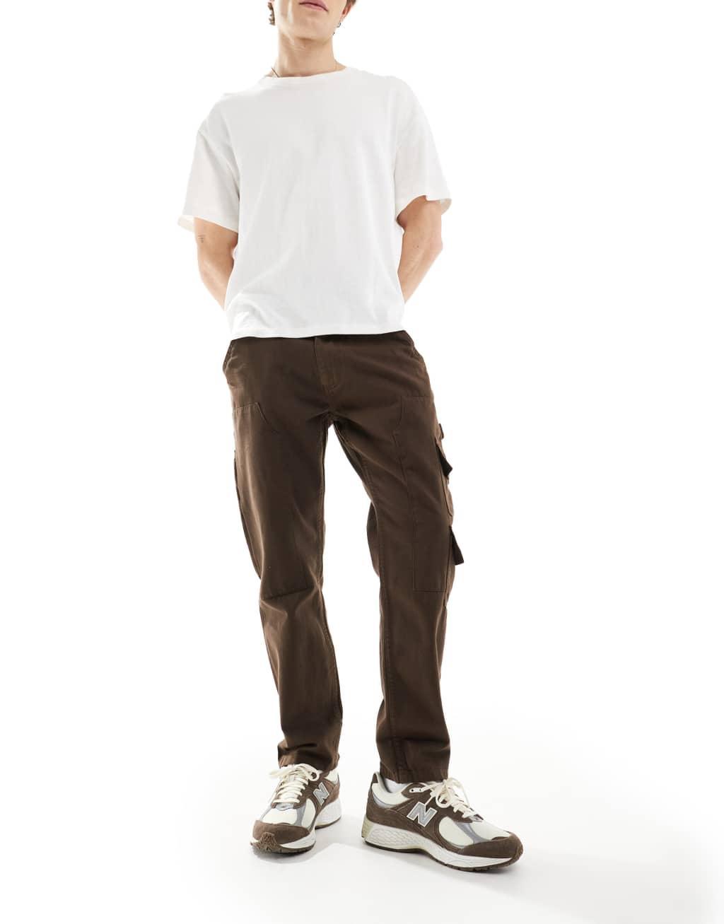 Another Influence utility carpenter straight leg pants in brown Product Image