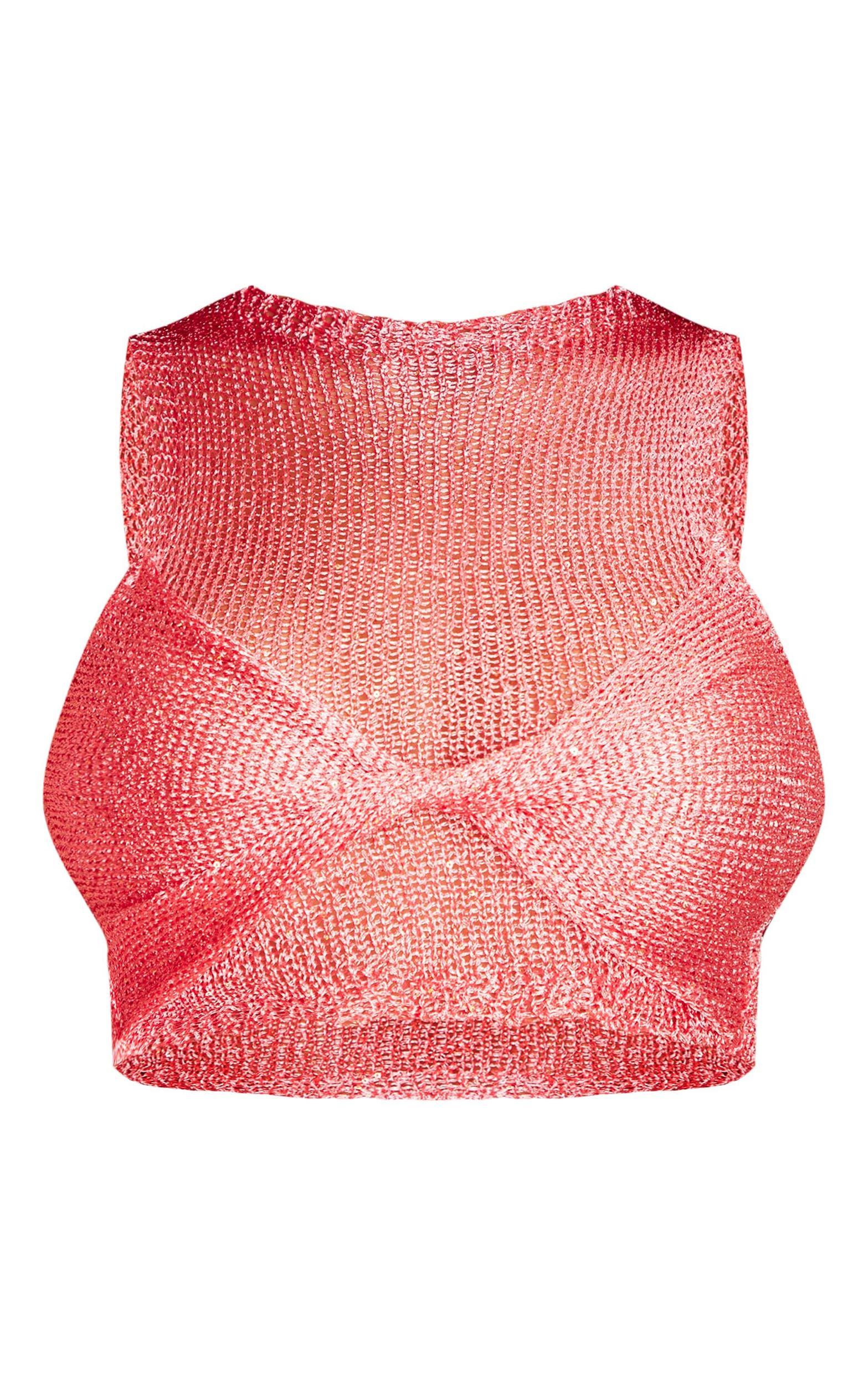 Coral Sequin Knit Double Layer Top Product Image