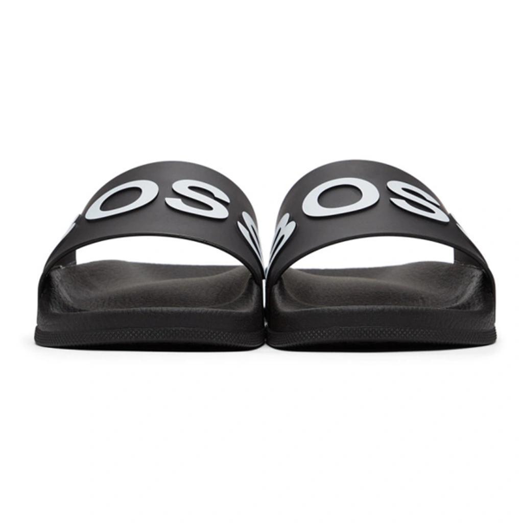 HUGO BOSS Embossed Logo-strap Slides In Black Product Image