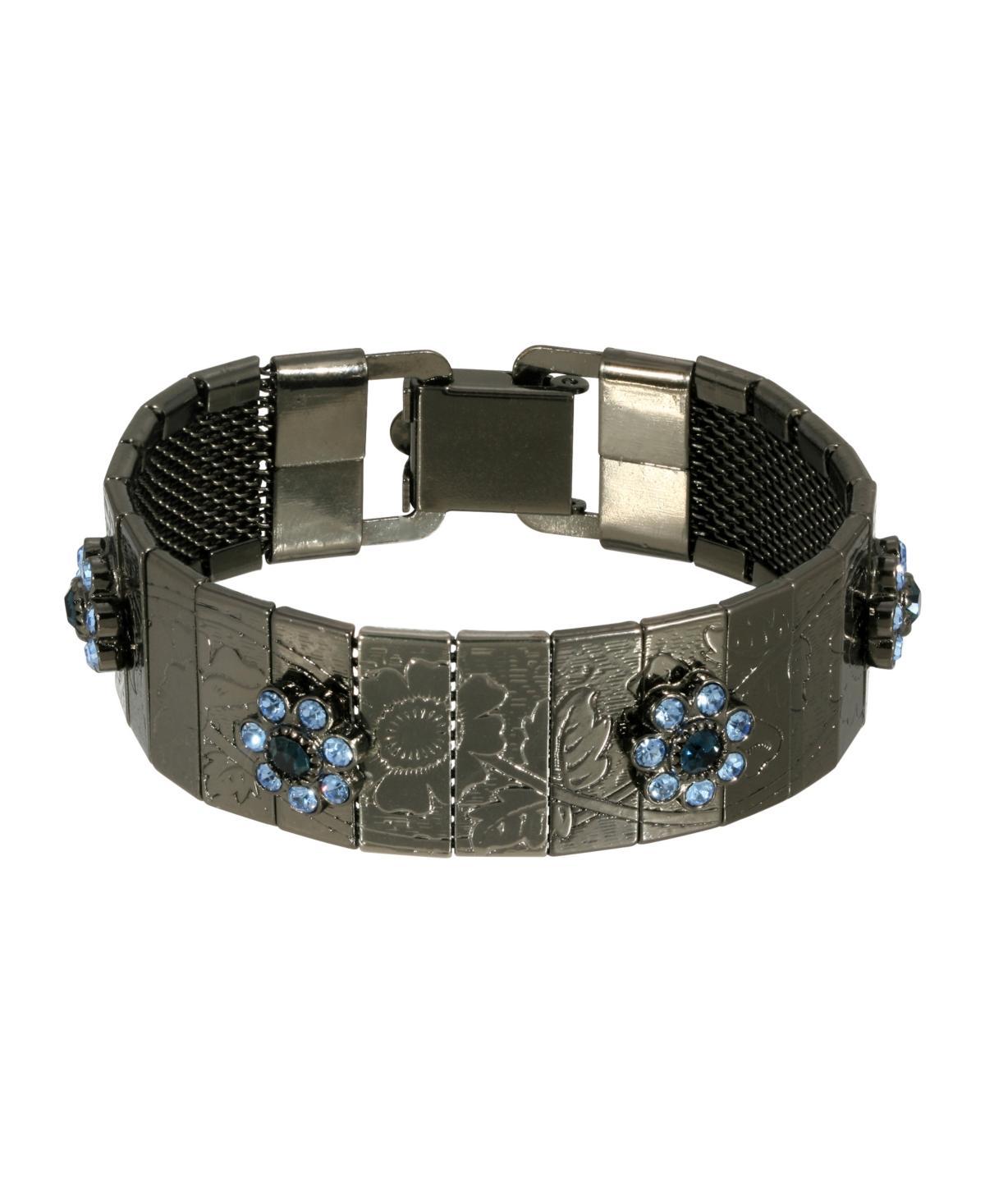 1928 Jet Tone & Blue Flower Bracelet, Womens Product Image