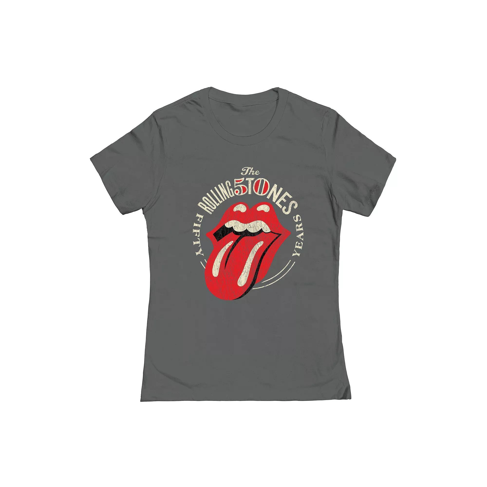 Juniors' Rolling Stones 50th Logo Graphic Tee, Girl's, Size: Large, Grey Product Image