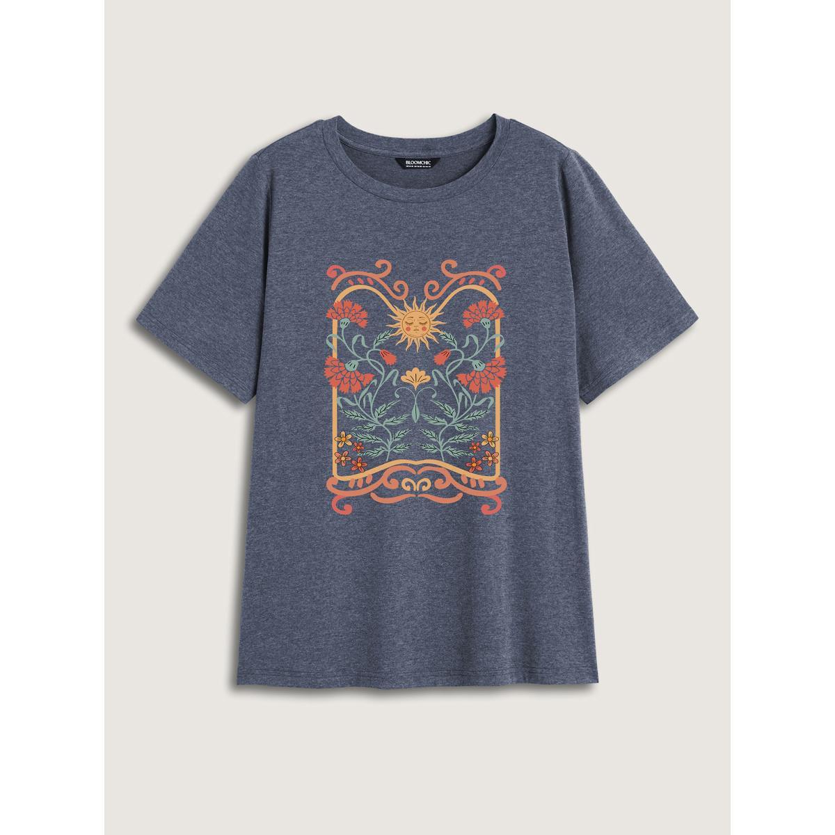 Plus Size Sunkissed Forever Round Neck T-Shirt Indigo Women Non Natural Flowers Round Neck Casual T-shirts BloomChic 26/4X Product Image