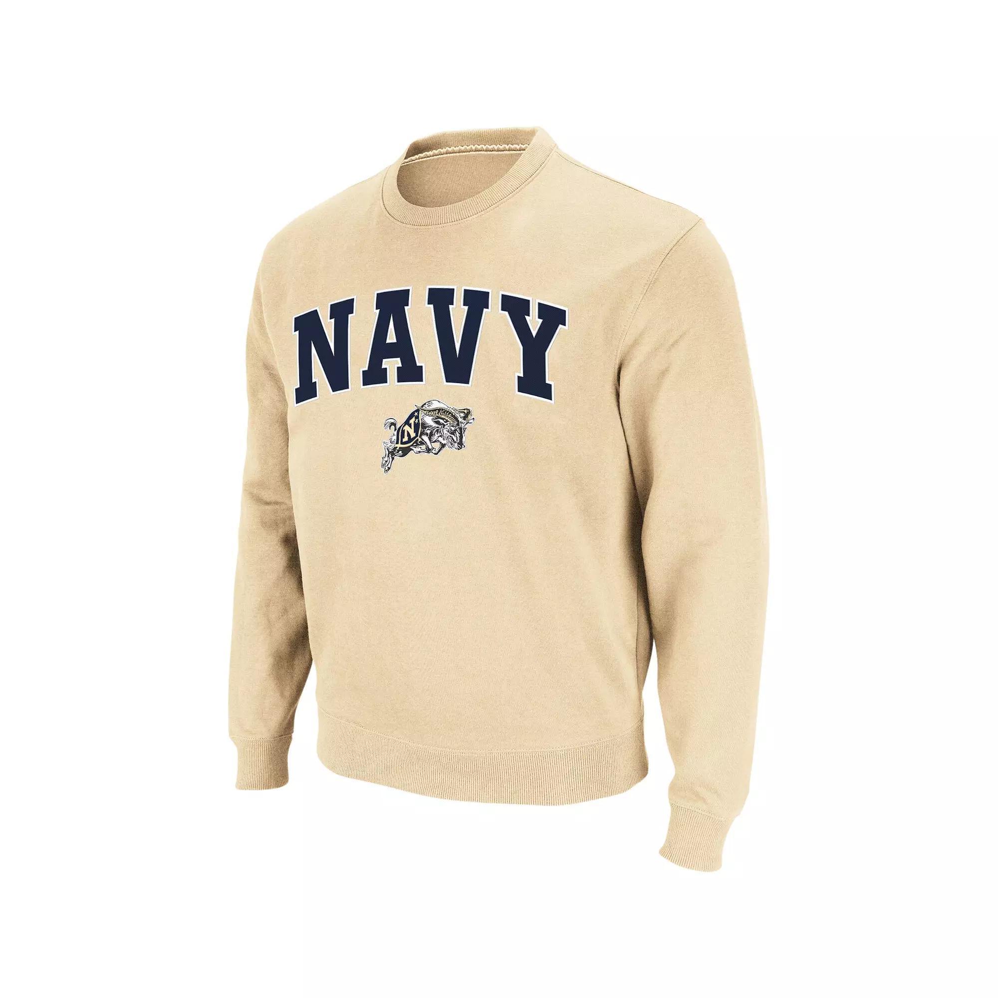 Men's Colosseum Gold Navy Midshipmen Arch & Logo Crew Neck Sweatshirt, Size: Small Product Image