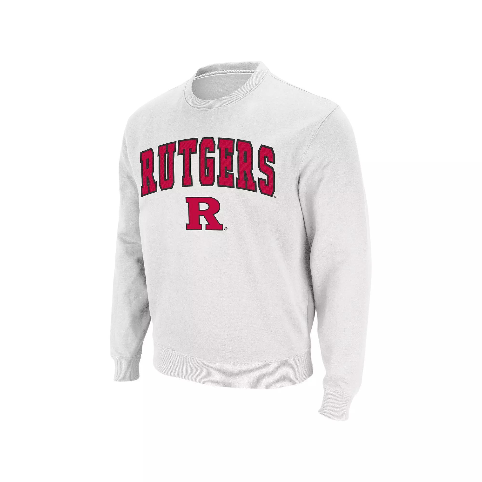 Men's Colosseum White Rutgers Scarlet Knights Arch & Logo Crew Neck Sweatshirt, Size: Medium Product Image