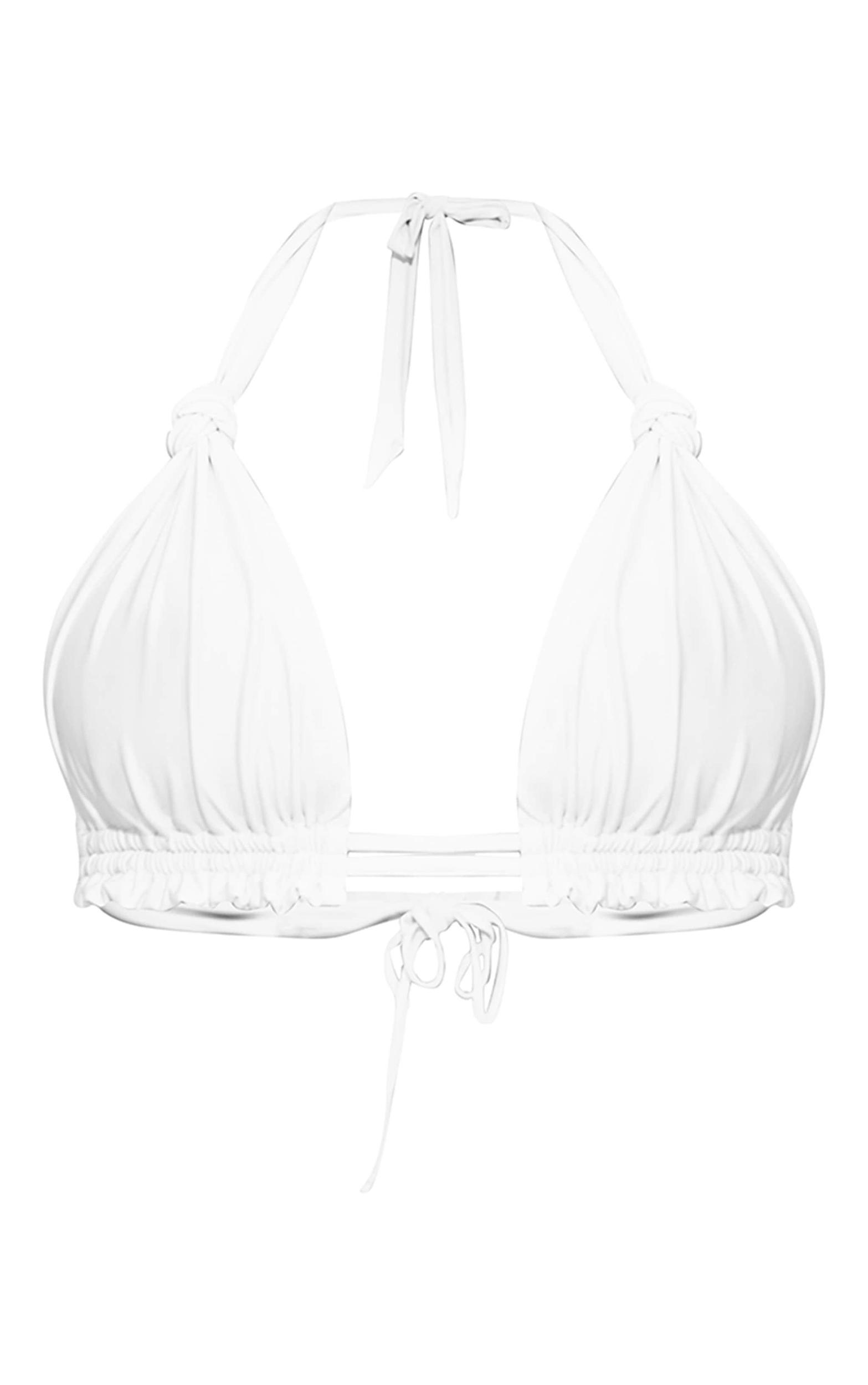 White Ruched Knot Bikini Top Product Image