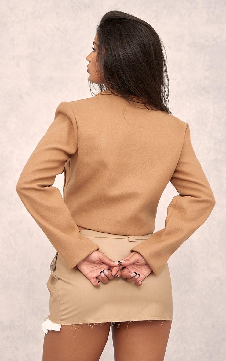 Camel Wool Look Structured Shoulder Boxy Crop Jacket Product Image