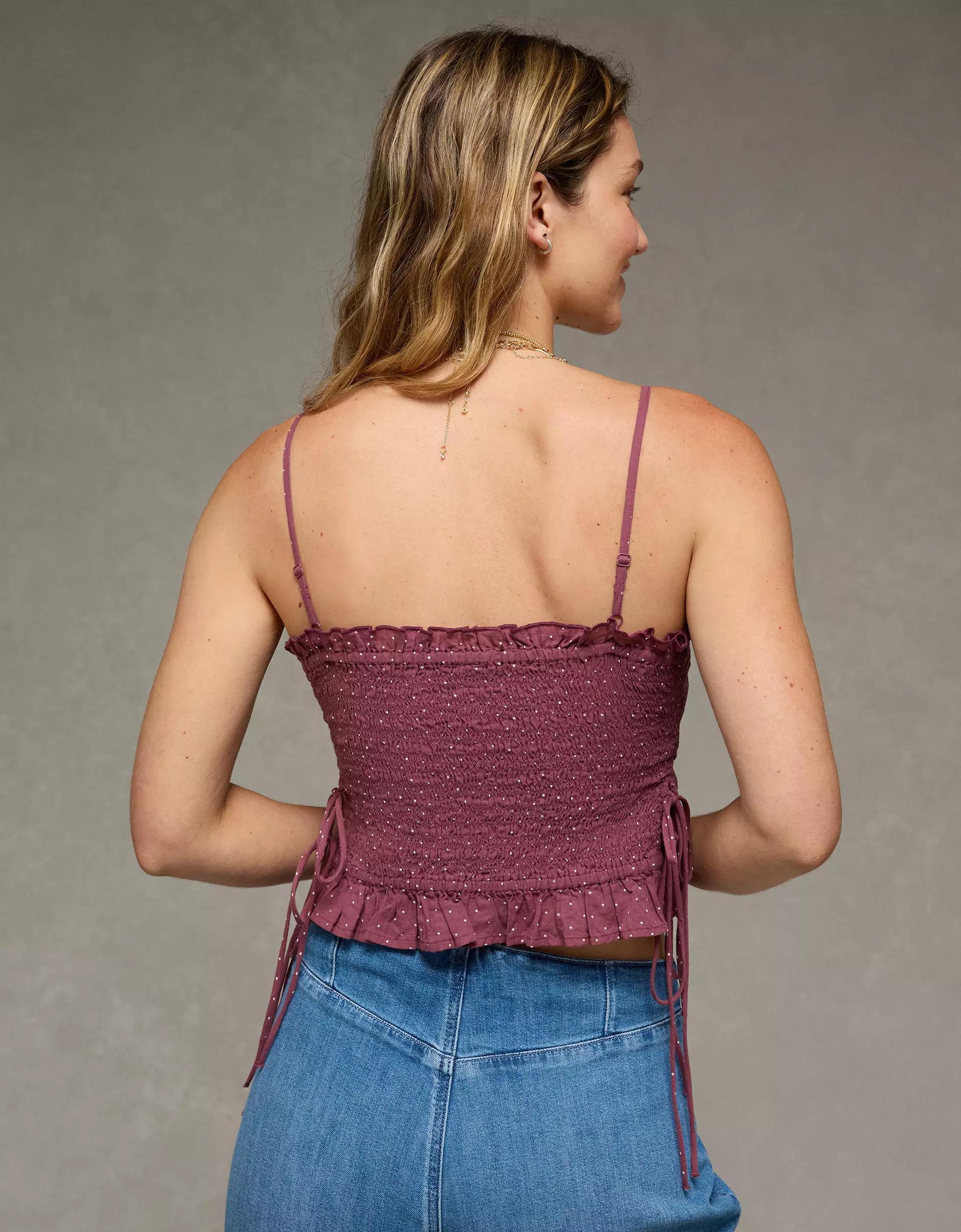 AE Smocked Tie Side Button-Up Tank Top Product Image