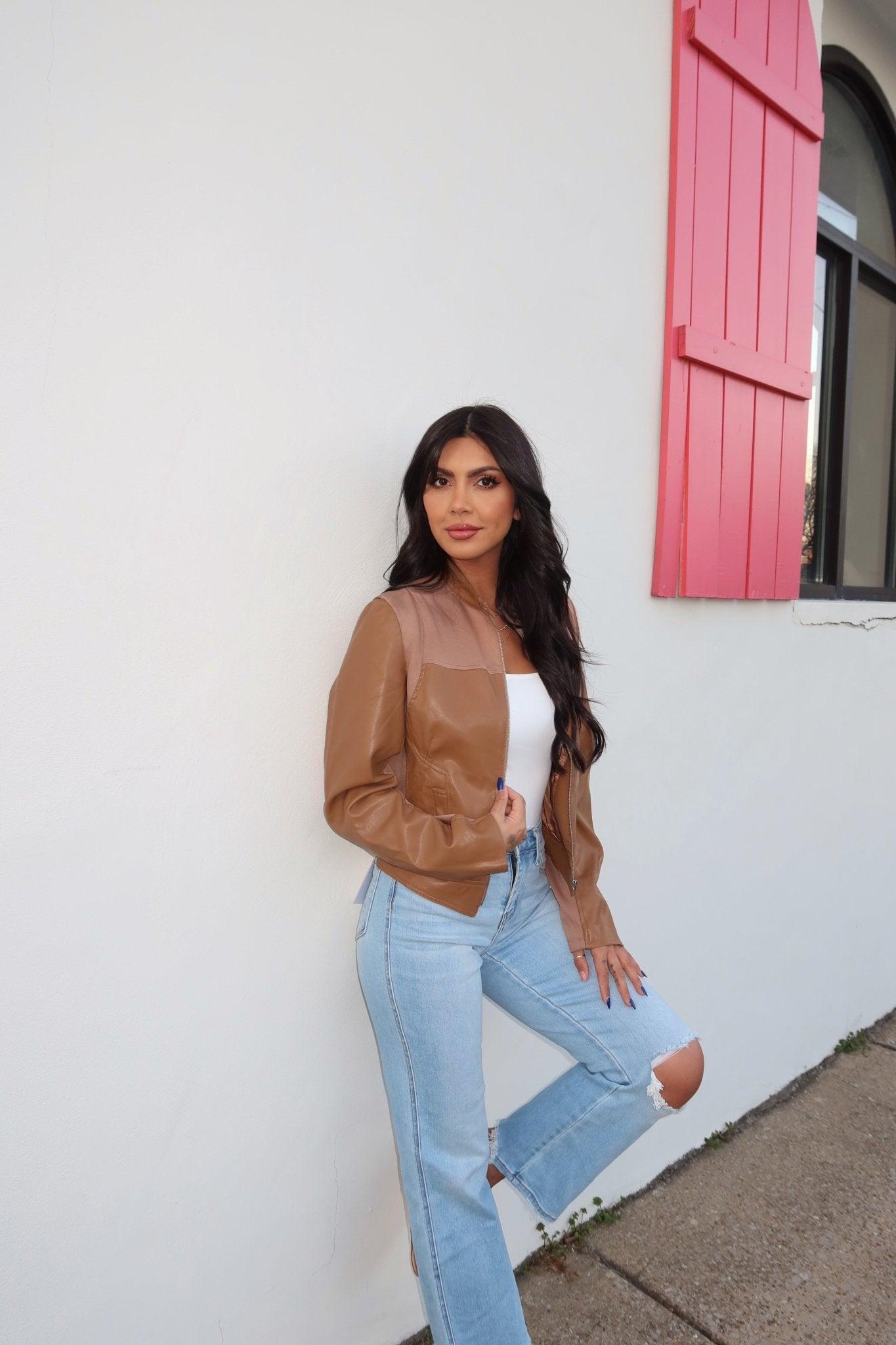 Brown Two Tone Faux Leather Jacket - FINAL SALE Product Image