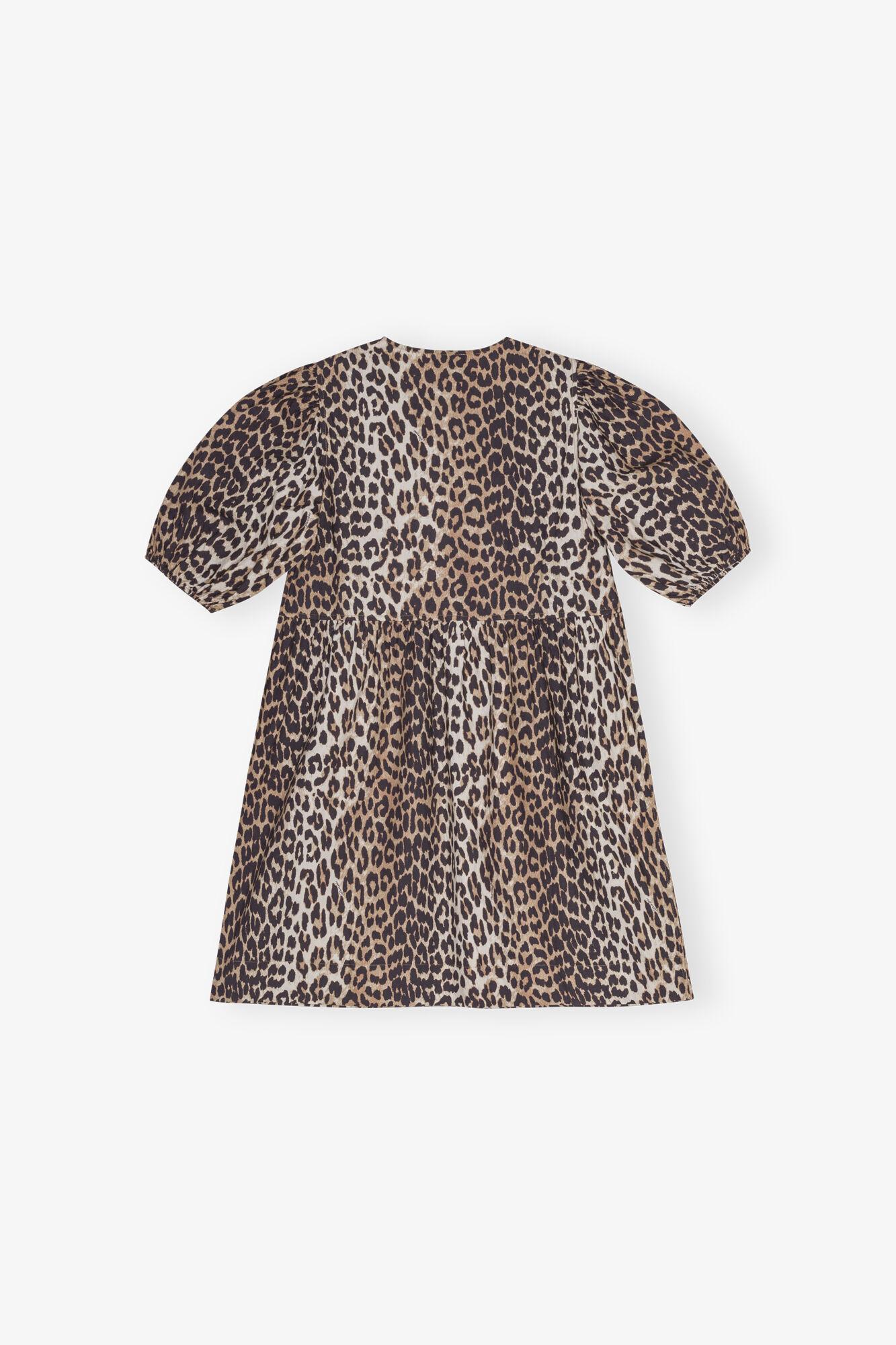 Leopard Printed Cotton Tie String Mini Dress Product Image