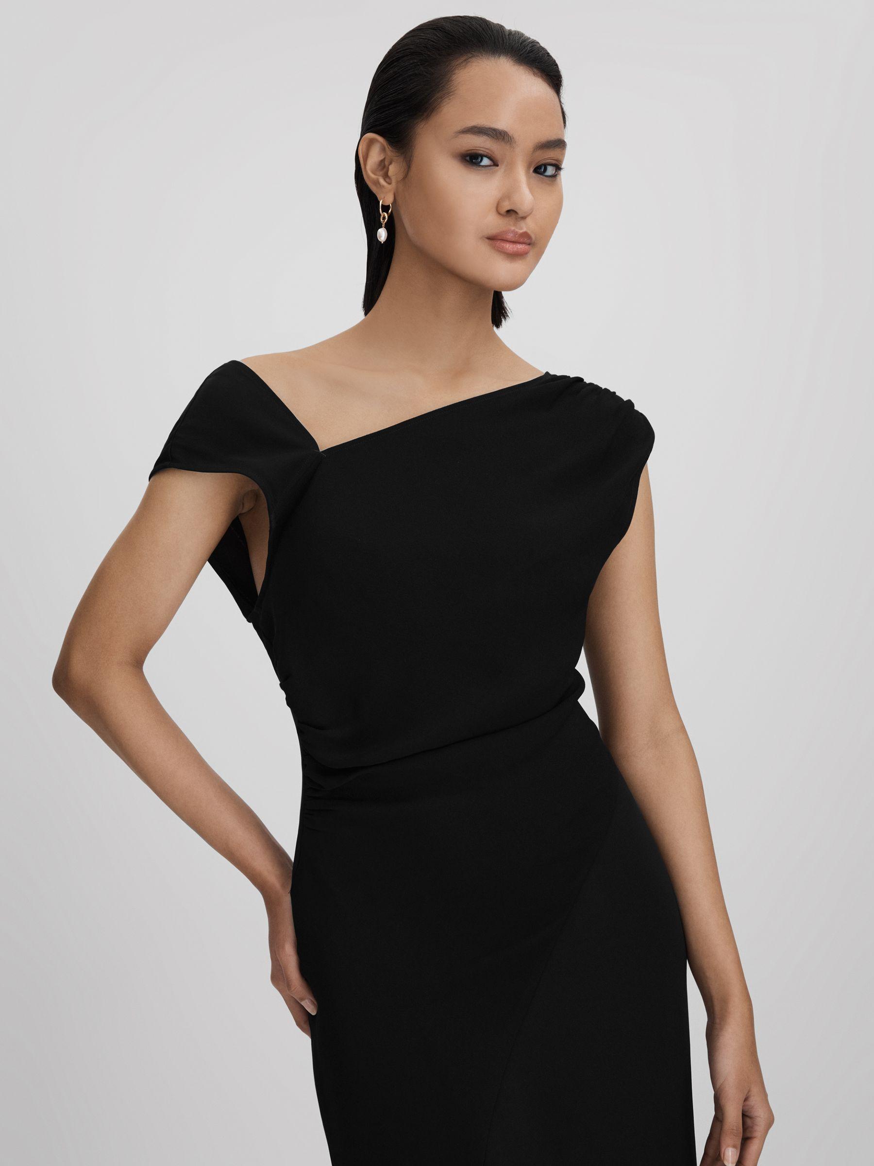 Asymmetric Bodycon Midi Dress in Black Product Image