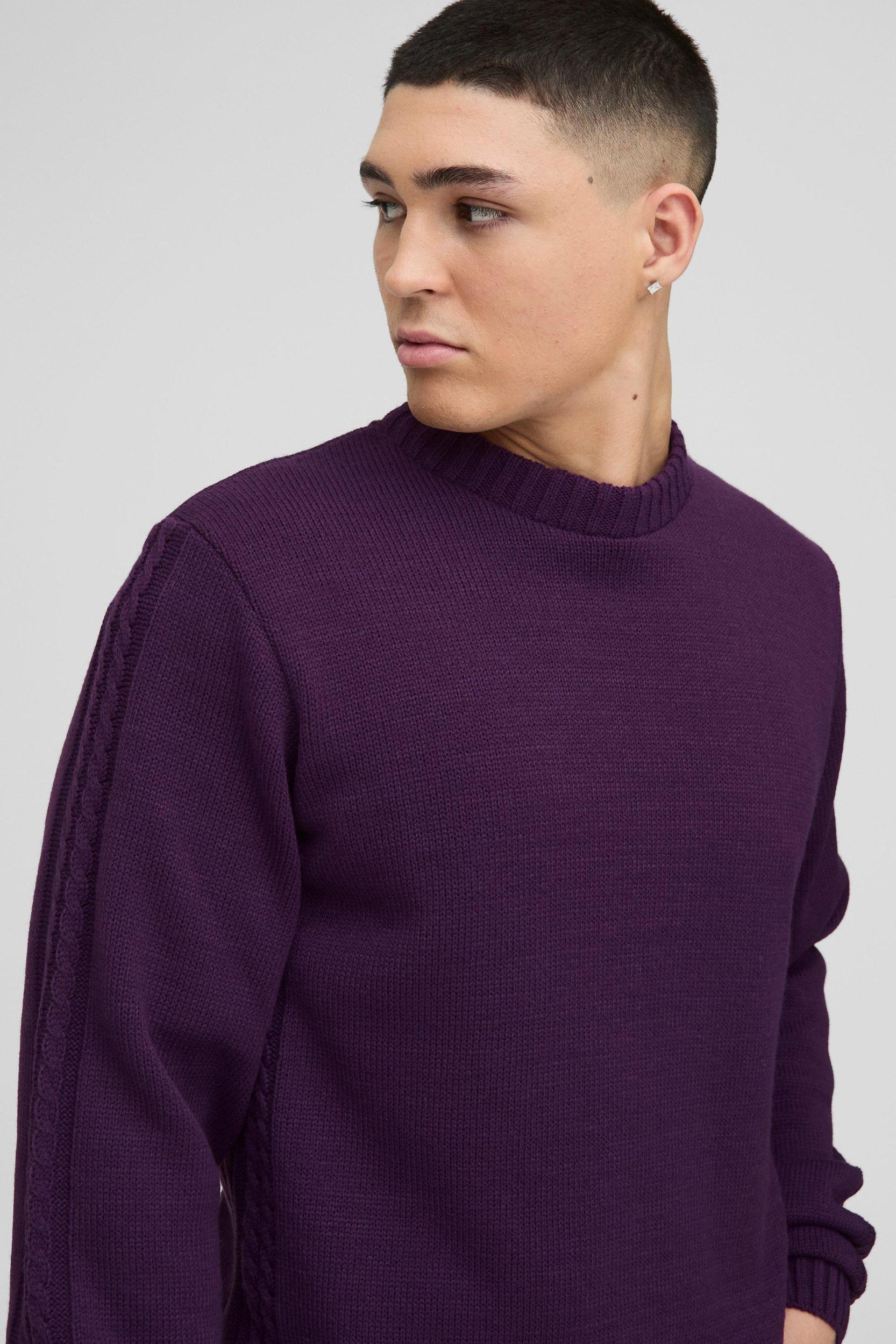 Regular Fit Cable Knit Seam and Hem Sweater | boohooMAN USA Product Image