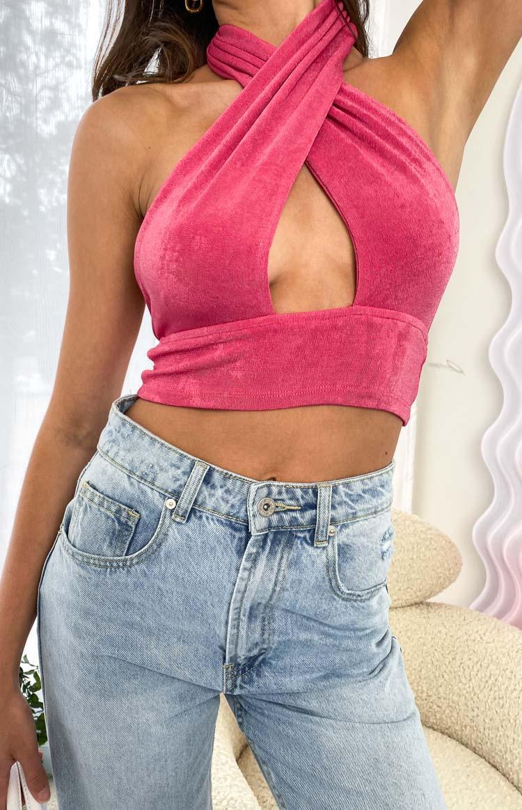 Tia Pink Cross Neck Top Product Image