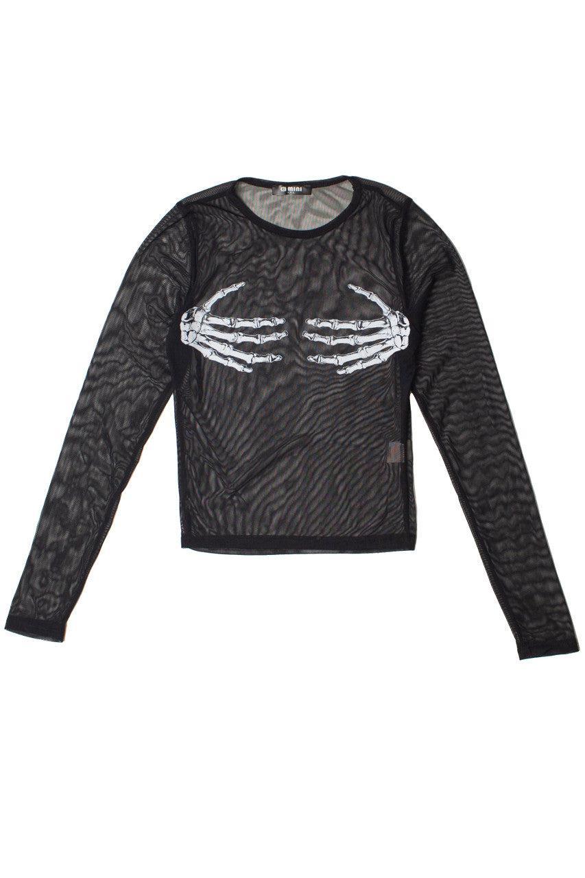 Skeleton Hands Mesh Long Sleeve Top Product Image