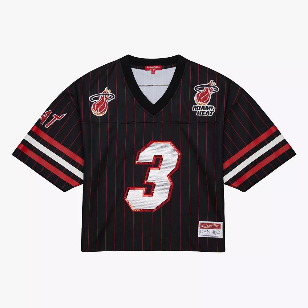 Women's Mitchell & Ness x DANNIJO Dwyane Wade Black Miami Heat Cropped Football Fashion Jersey,  Product Image