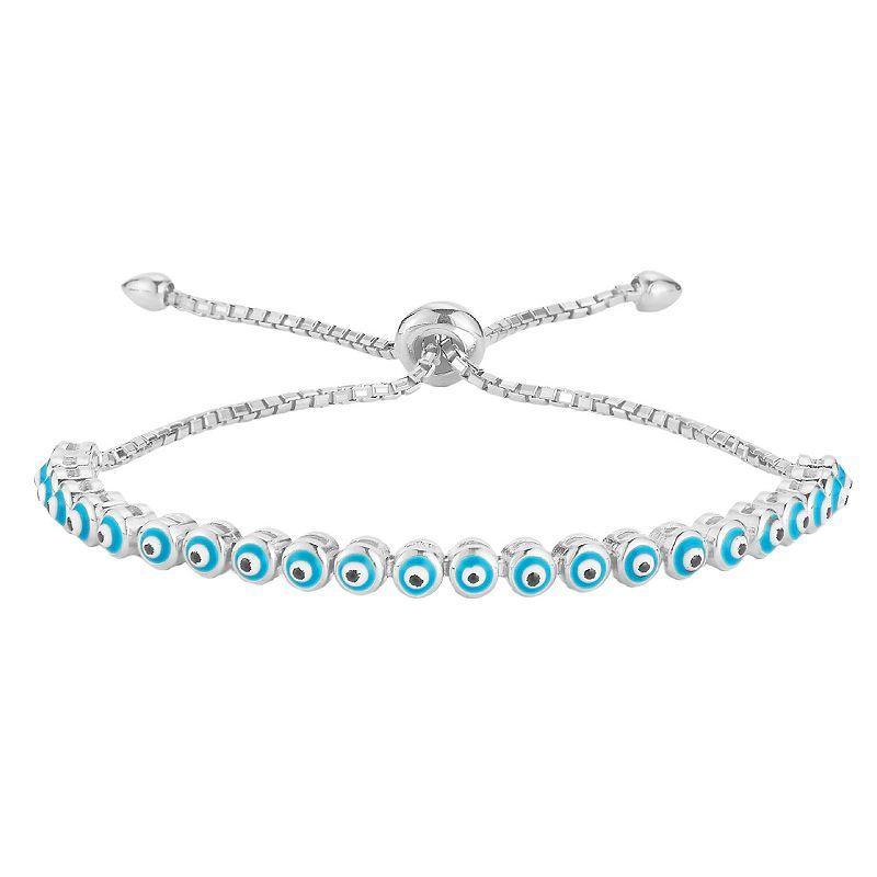 Sunkissed Sterling Cubic Zirconia Evil Eye Adjustable Bracelet, Womens Silver Tone Product Image