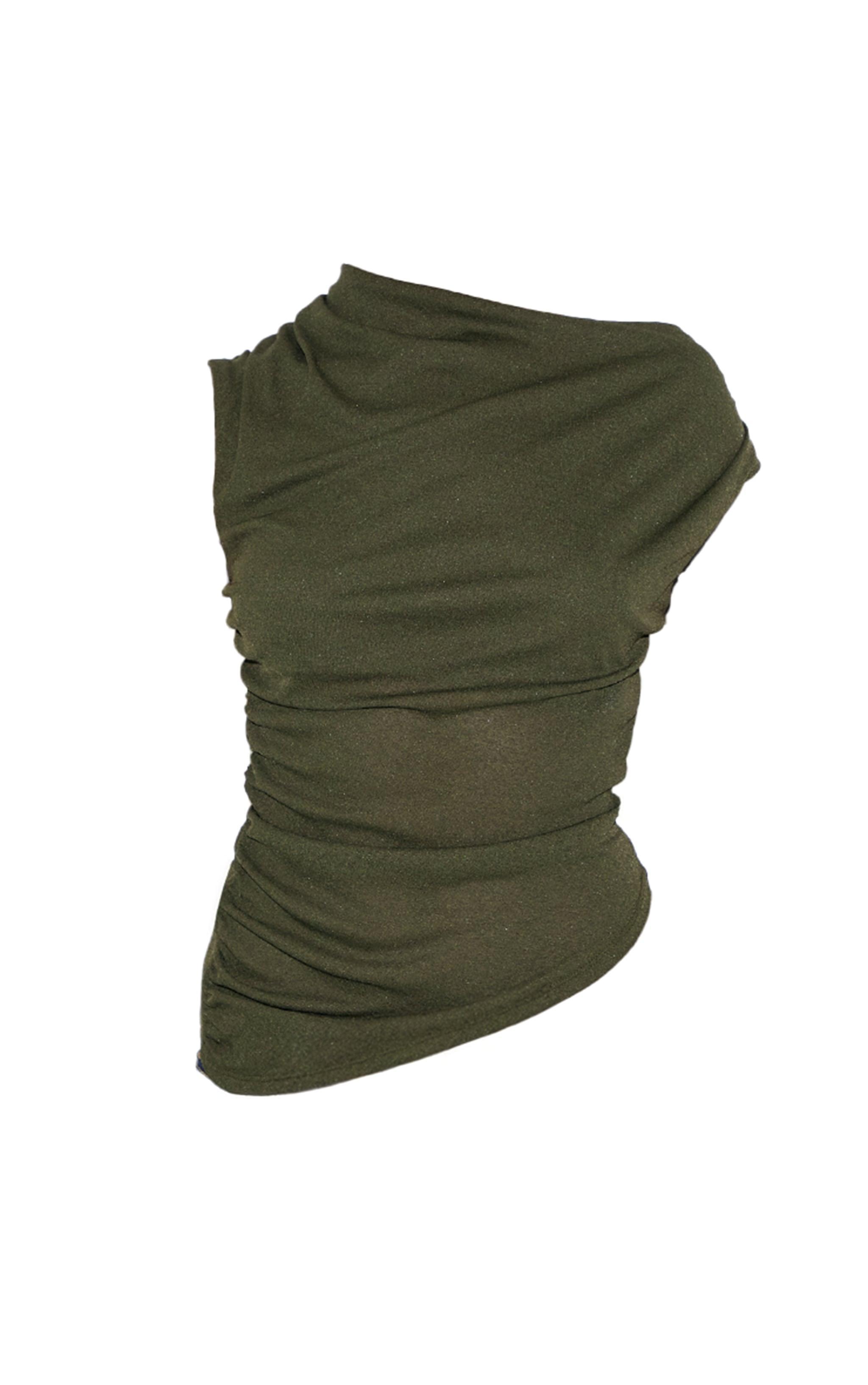 Olive Burnout Mesh Asymmetric Hem Long Top Product Image