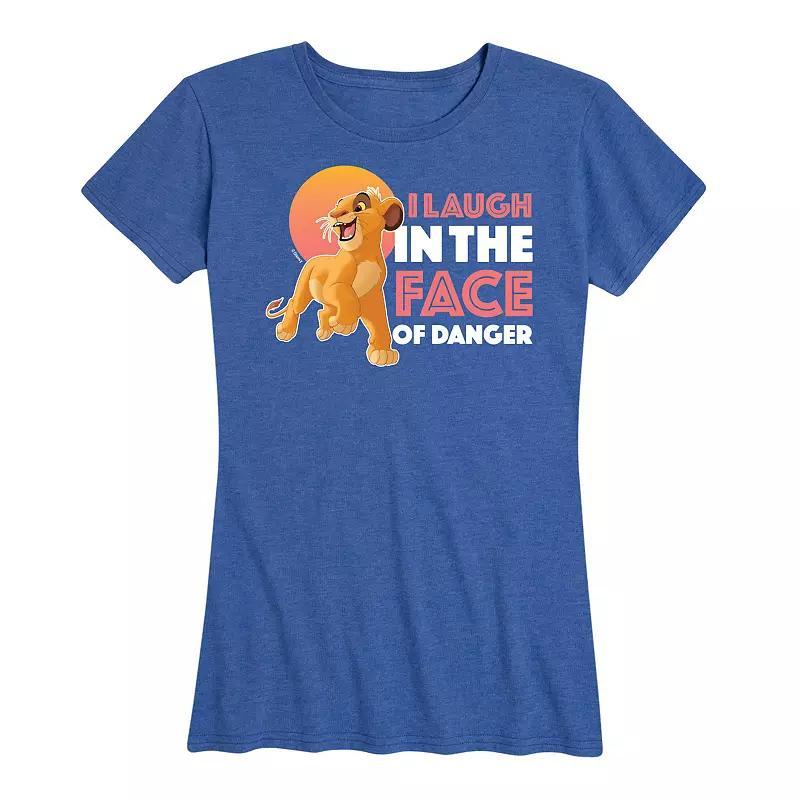 Disneys Lion King Simba Womens I Laugh Face Of Danger Graphic Tee Blue Product Image