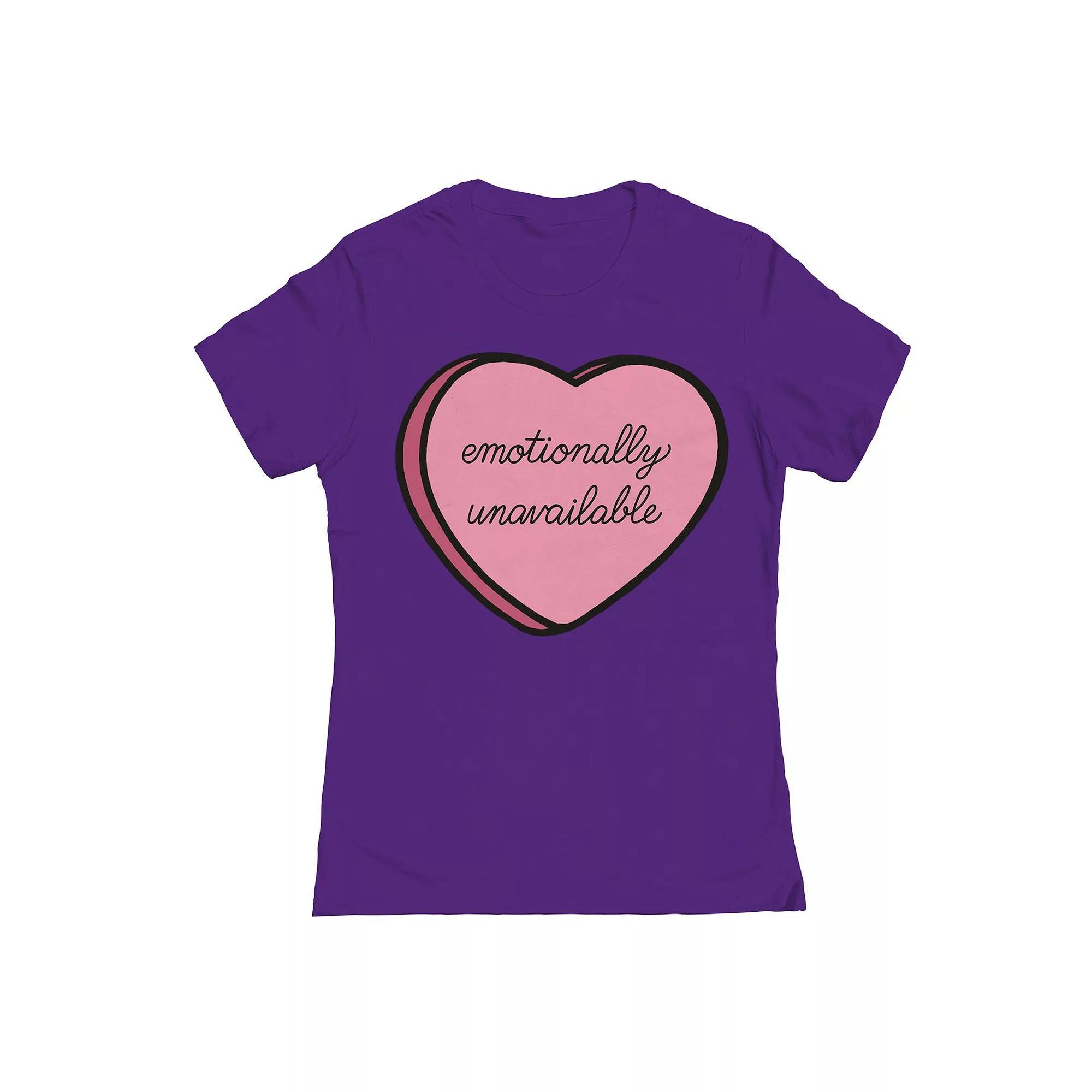 Junior's Emotionally Unavailable Valentine's Graphic Tee, Girl's, Size: XXL, Purple Rush Product Image