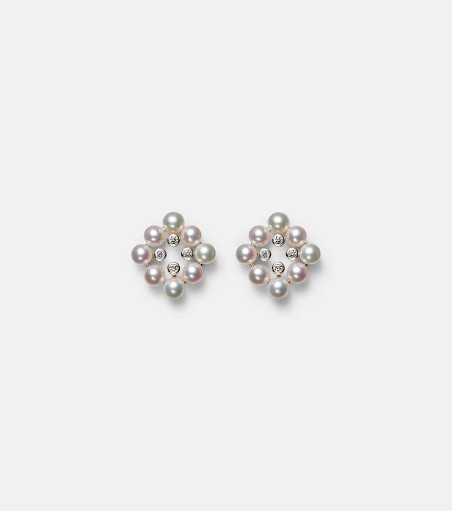 MATEO Cluster Stud 14kt Gold Earrings With Pearls And Diamonds Product Image