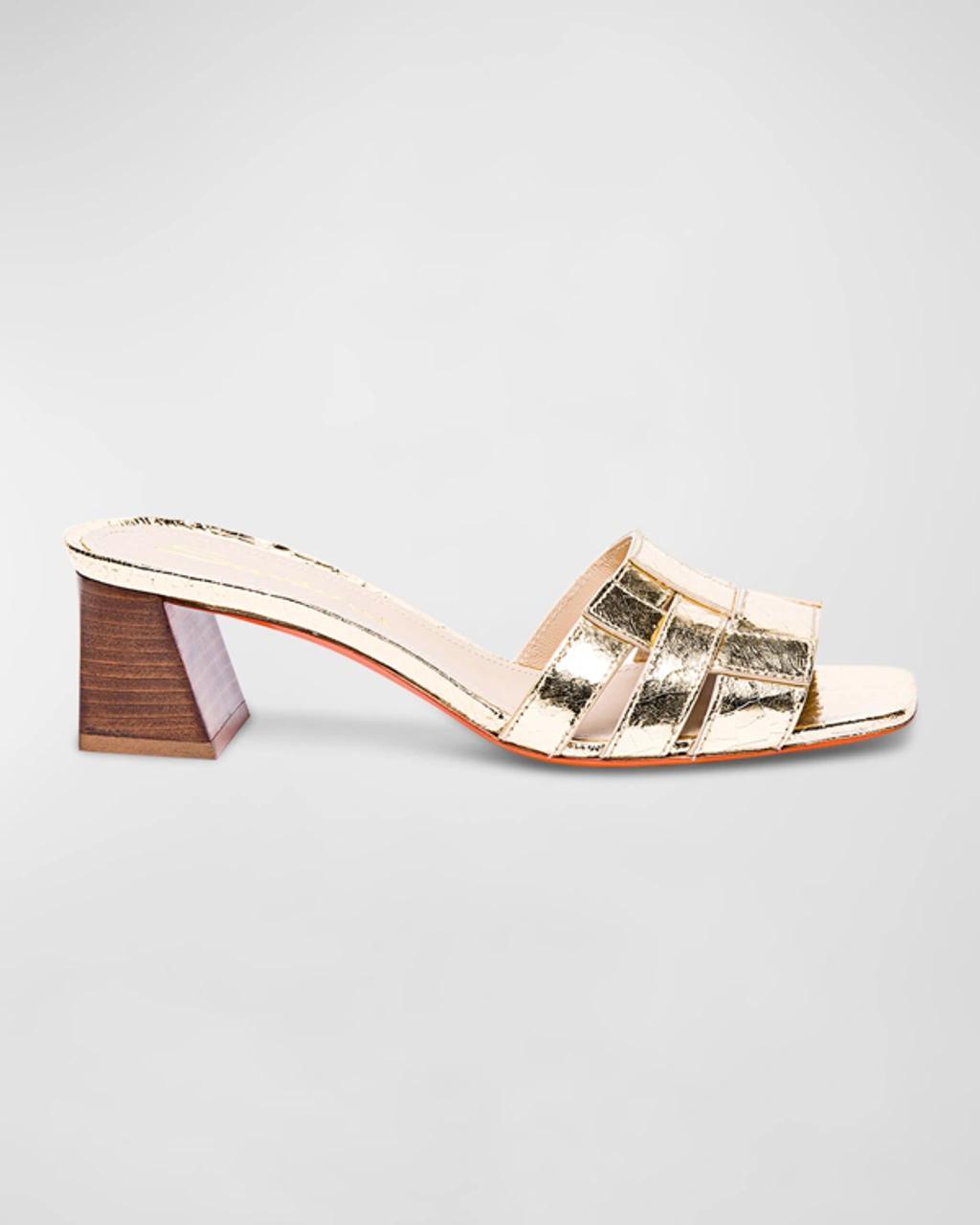 SANTONI Venere Metallic Block-heel Mule Sandals In Gold Product Image