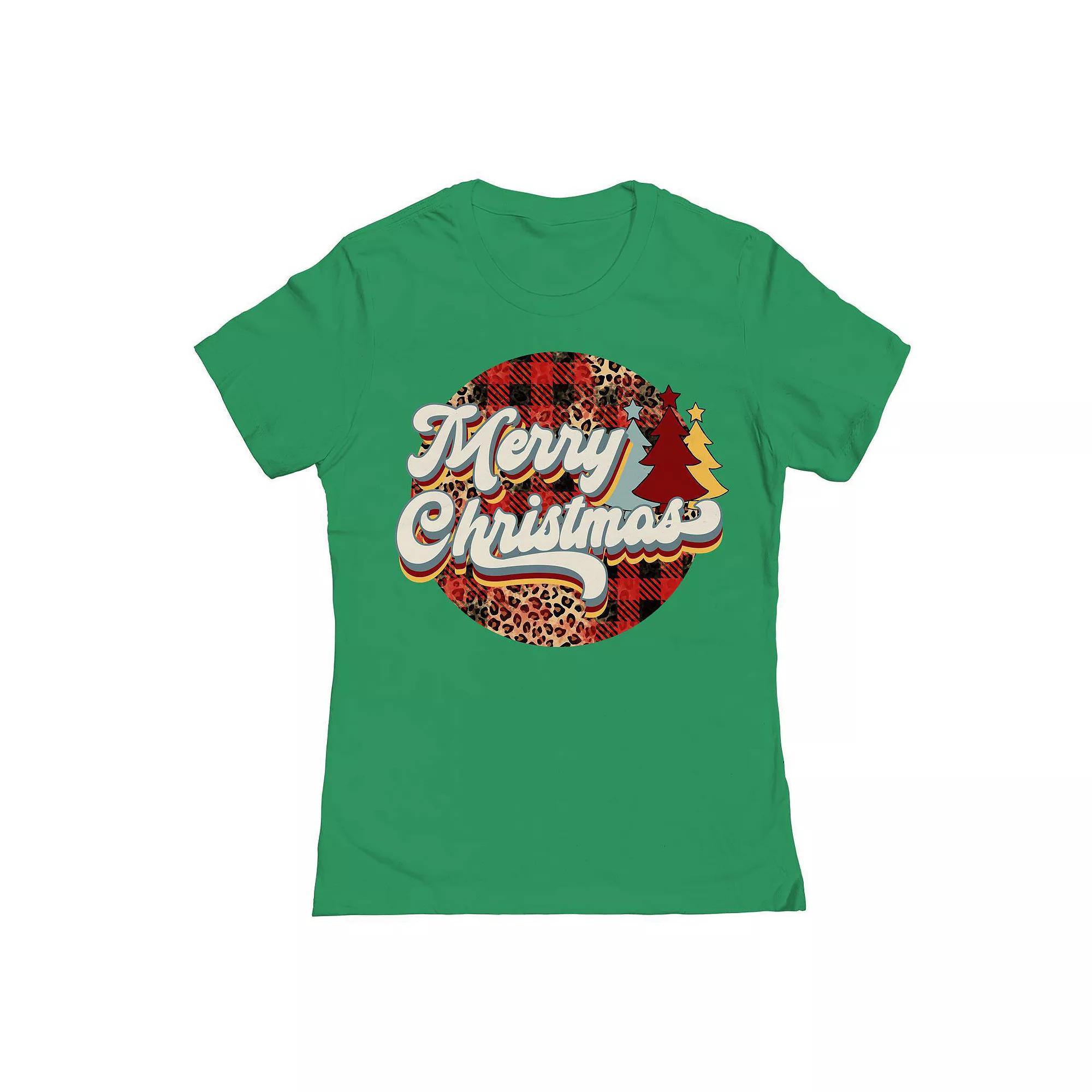 Junior's Merry Christmas Red Plaid Christmas Graphic Tee, Women's,  Product Image