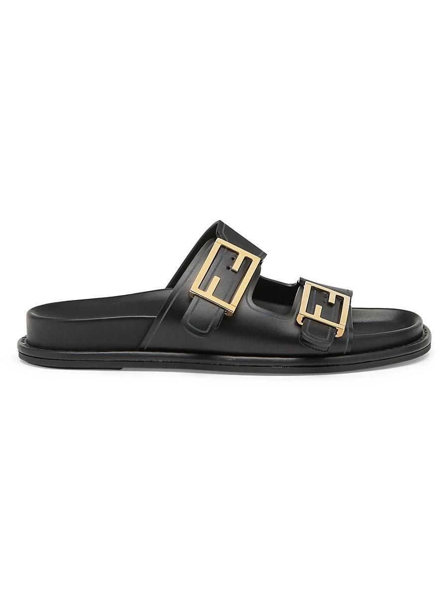 F Buckle Leather Slide Sandals Product Image