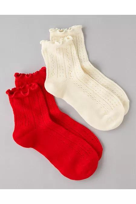 AE Pointelle-Knit Boyfriend Socks 2-Pack Womens Product Image