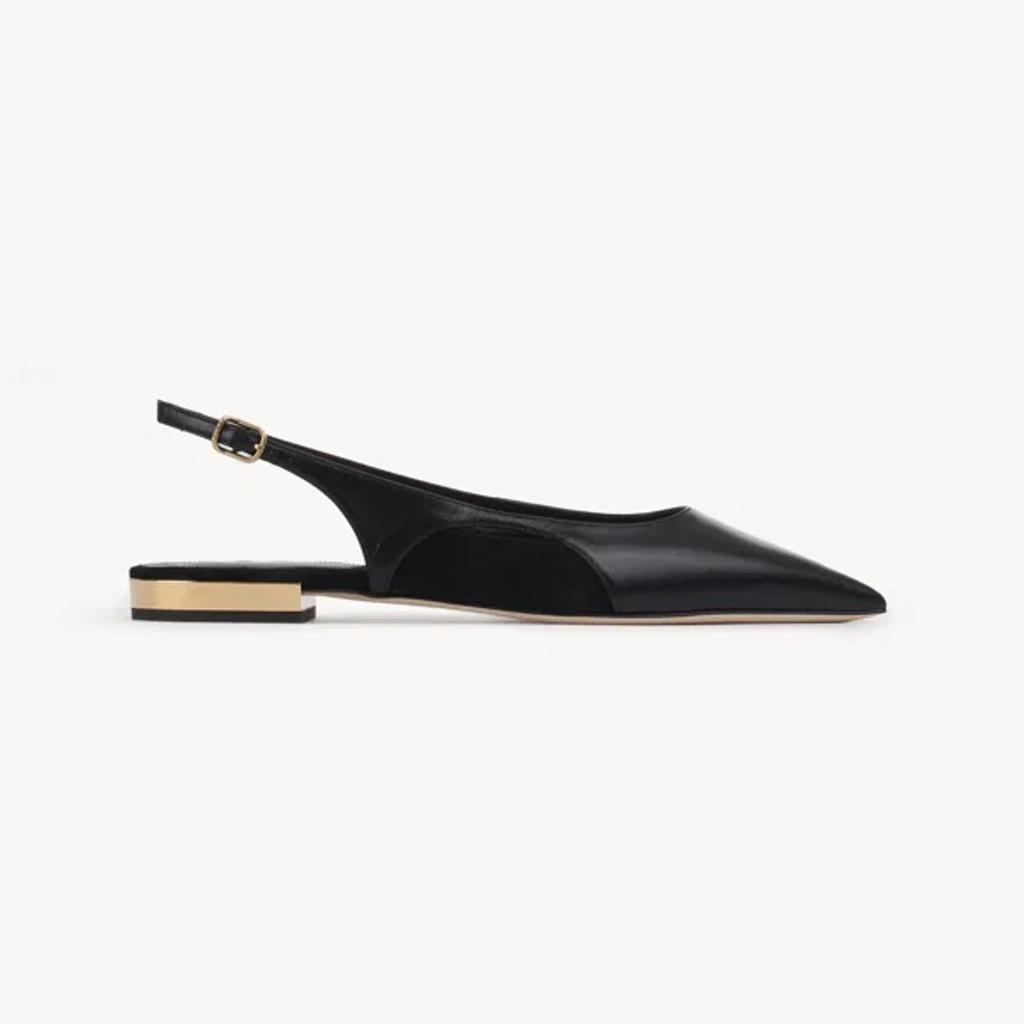 CHLOÉ Saada Suede-trimmed Leather Slingback Ballet Flats In Black Product Image