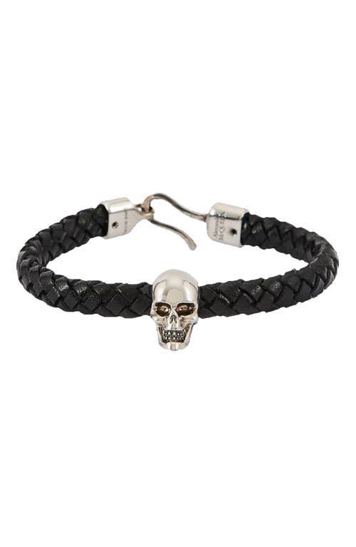 Mens Braided Leather Skull Bracelet Product Image