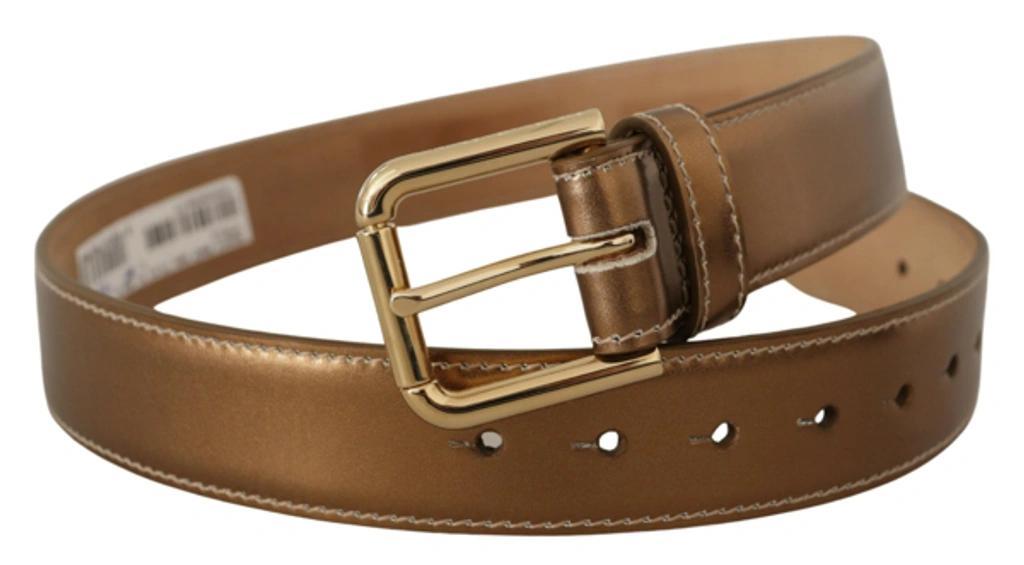 DOLCE & GABBANA Bronze Calf Leather Gold Logo Waist Buckle Belt Product Image