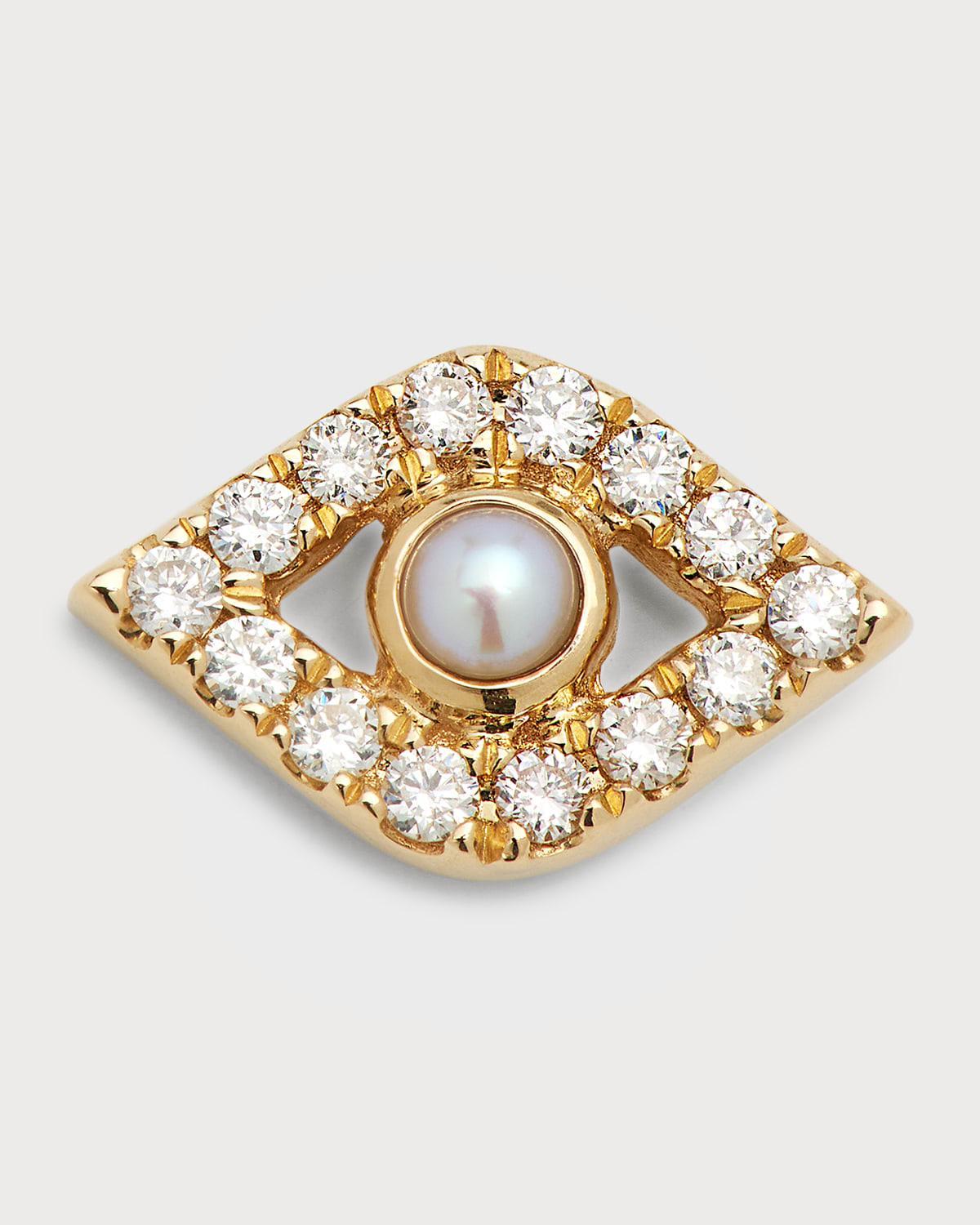 Womens 14K Yellow Gold, Diamond & Pearl Evil Eye Stud Single Earring Product Image