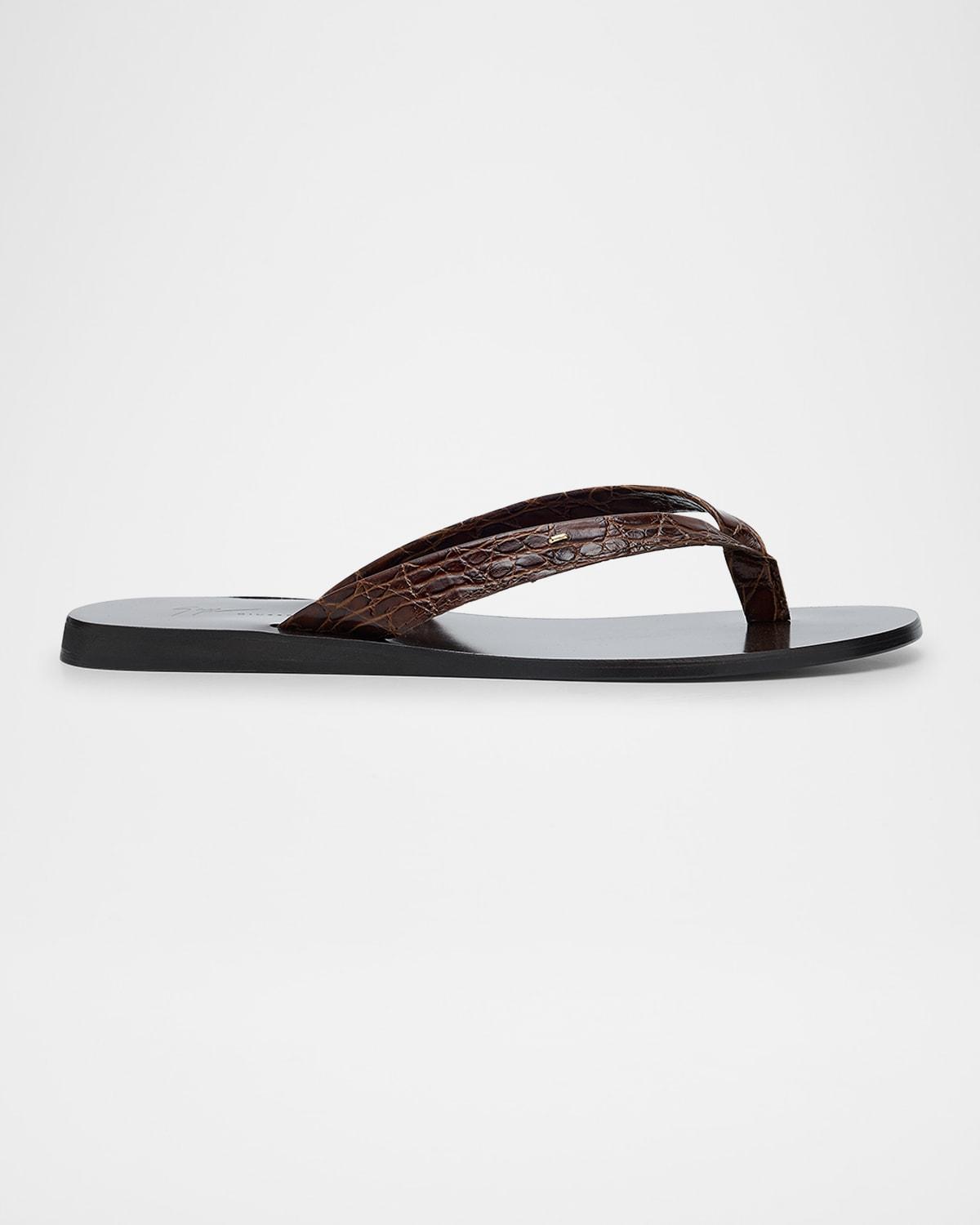 Mens Hally 10 Croc-Effect Leather Flip Flops Product Image