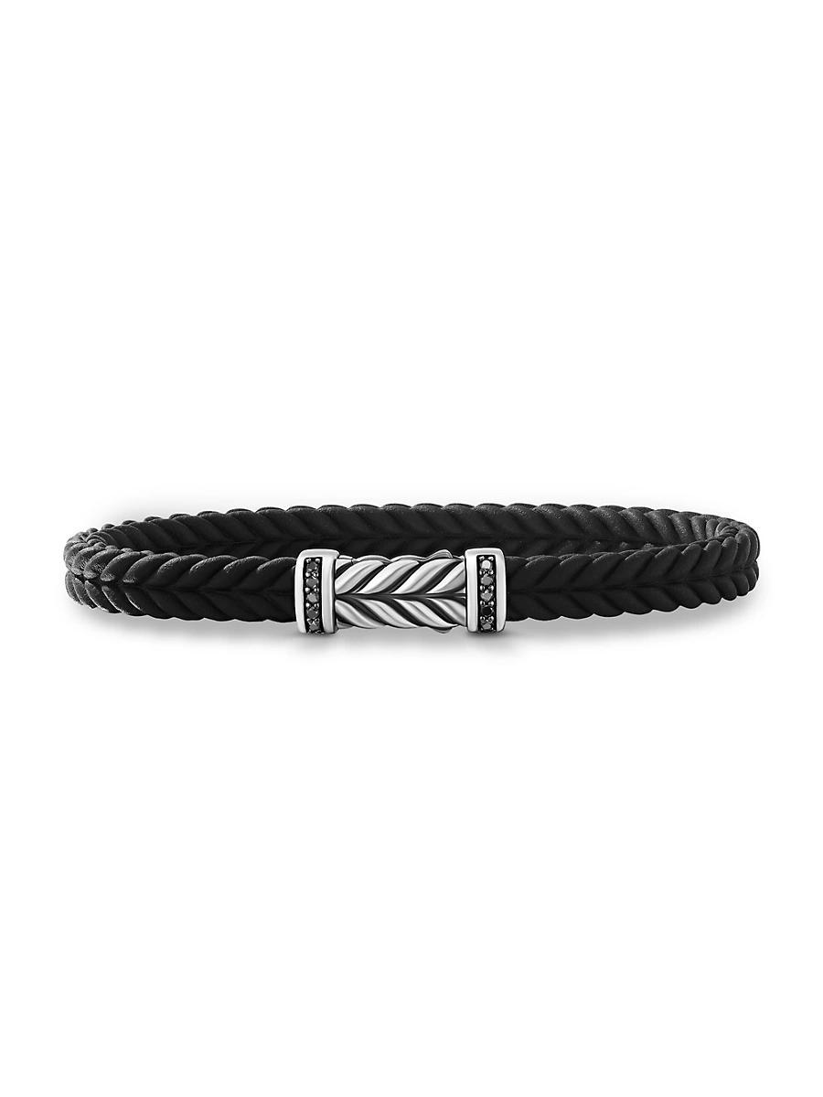 David Yurman Mens Sterling Silver Chevron Woven Green Rubber Bracelet Product Image