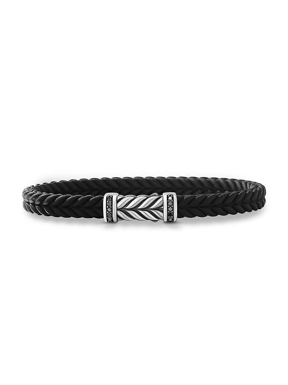 David Yurman Mens Sterling Silver Chevron Woven Green Rubber Bracelet Product Image